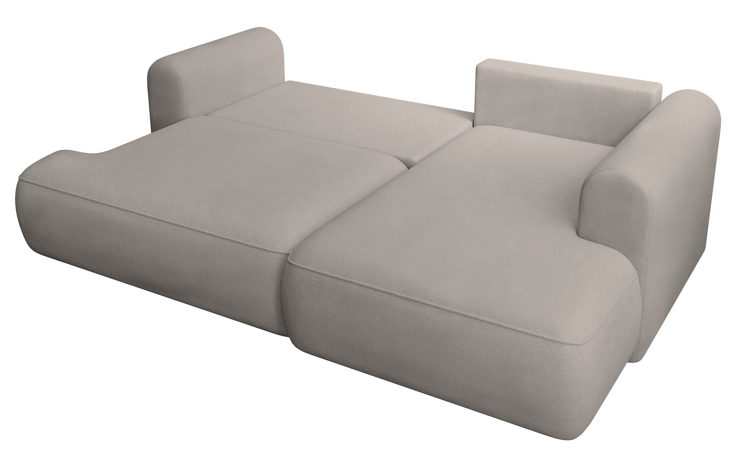 Ecksofa mit Schlaffunktion Ovo mini, L-förmig, rechtsseitig, mit Stauraum, grau-beiger Chenille, pflegeleicht