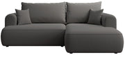 Ecksofa mit Schlaffunktion Ovo mini, L-förmig, rechtsseitig, mit Stauraum, dunkelgrauer, pflegeleichter Samtvelours