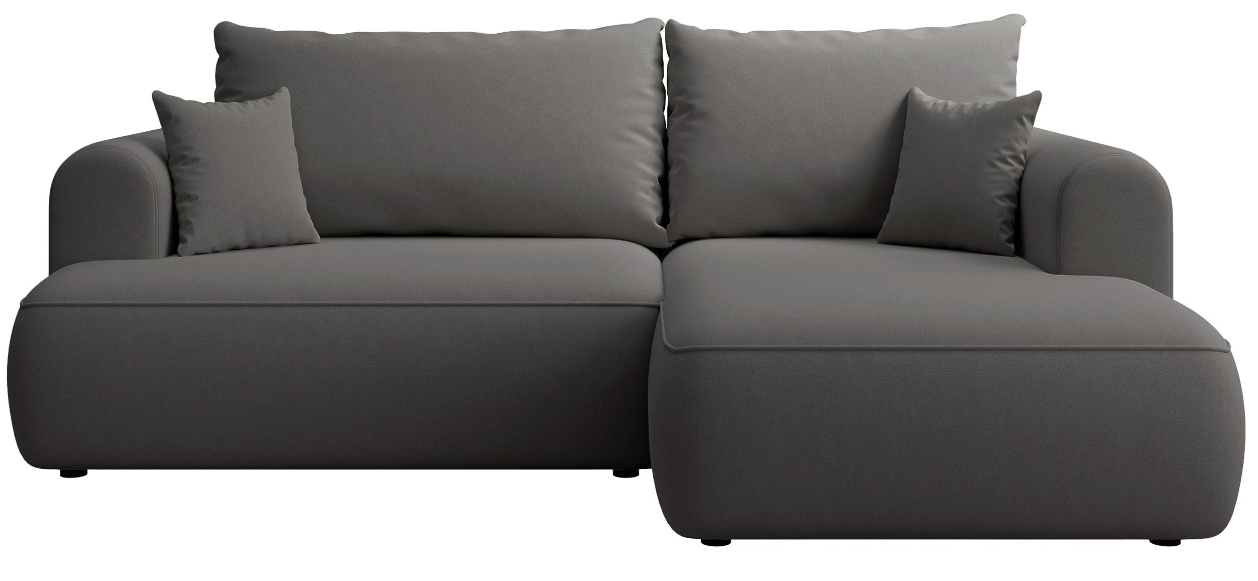 Ecksofa mit Schlaffunktion Ovo mini, L-förmig, rechtsseitig, mit Stauraum, dunkelgrauer, pflegeleichter Samtvelours