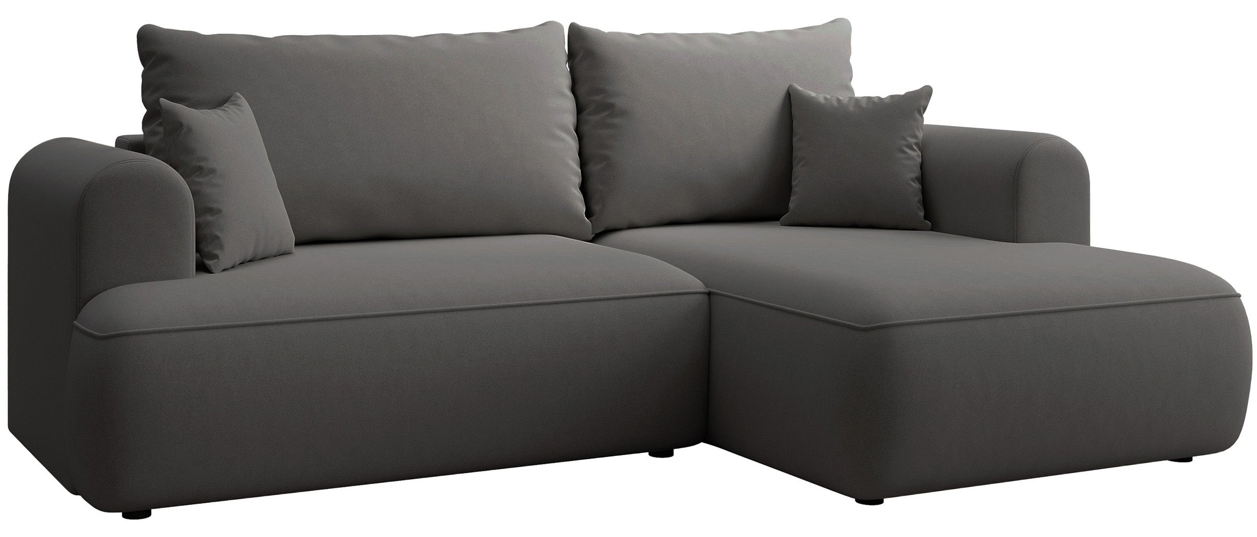 Ecksofa mit Schlaffunktion Ovo mini, L-förmig, rechtsseitig, mit Stauraum, dunkelgrauer, pflegeleichter Samtvelours