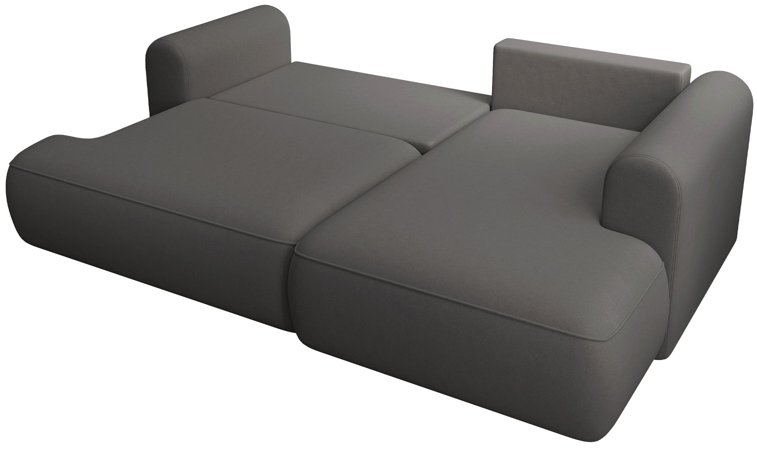 Ecksofa mit Schlaffunktion Ovo mini, L-förmig, rechtsseitig, mit Stauraum, dunkelgrauer, pflegeleichter Samtvelours