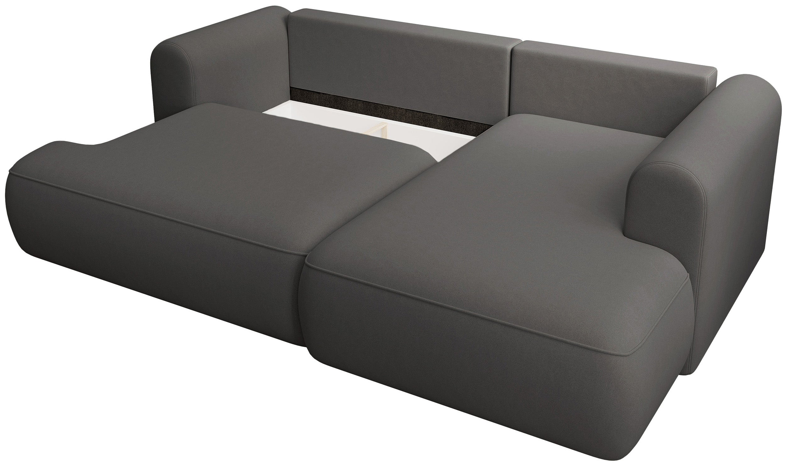 Ecksofa mit Schlaffunktion Ovo mini, L-förmig, rechtsseitig, mit Stauraum, dunkelgrauer, pflegeleichter Samtvelours