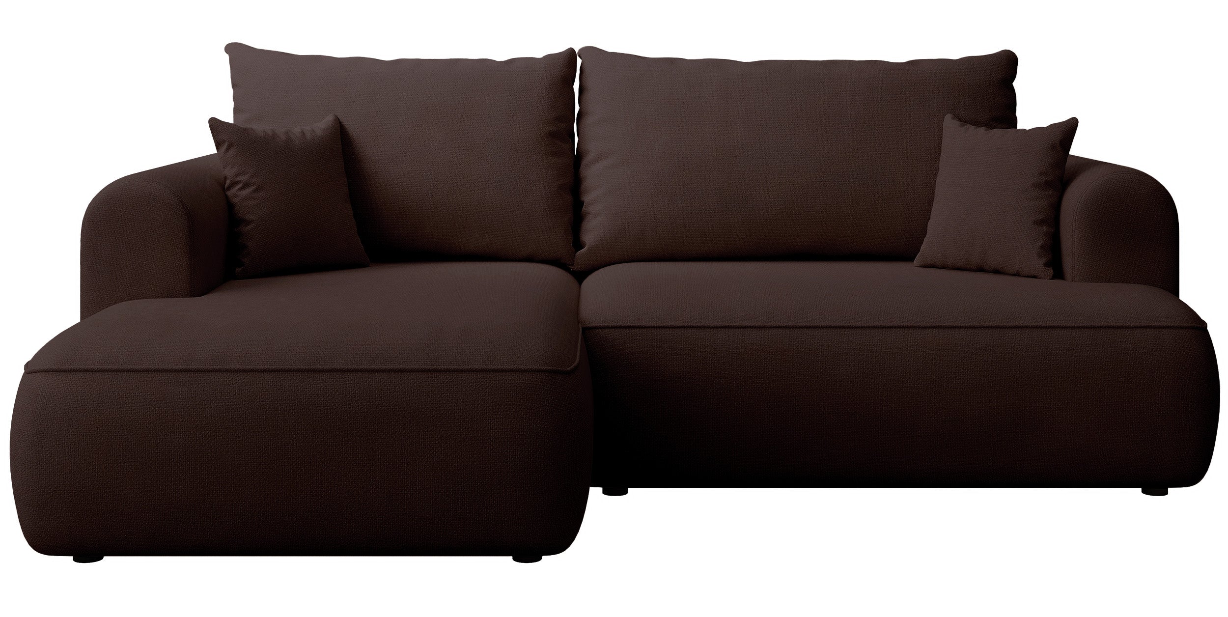 Ecksofa mit Schlaffunktion Ovo Mini, L-förmig, linksseitig, brauner Chenille, pflegeleicht