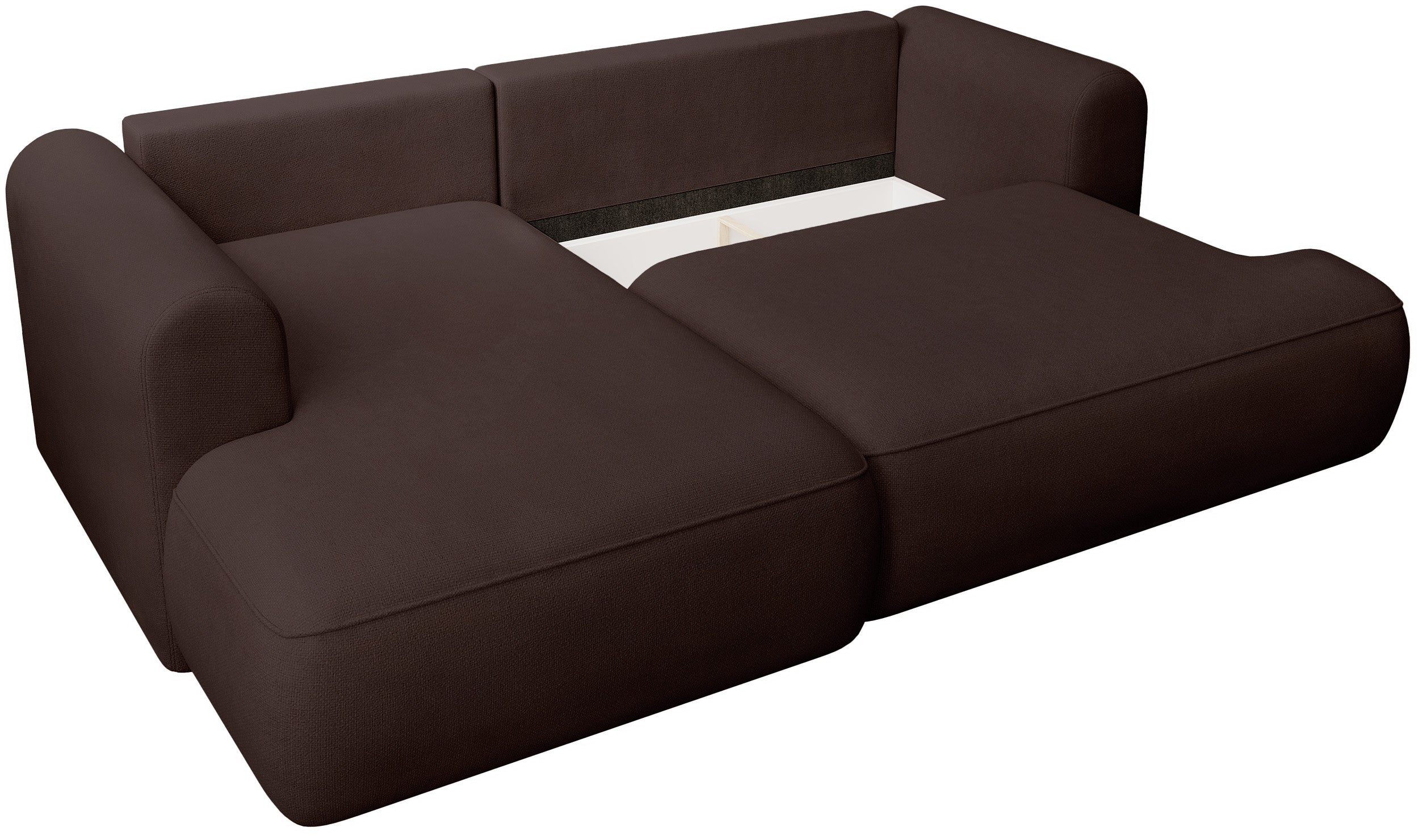 Ecksofa mit Schlaffunktion Ovo Mini, L-förmig, linksseitig, brauner Chenille, pflegeleicht