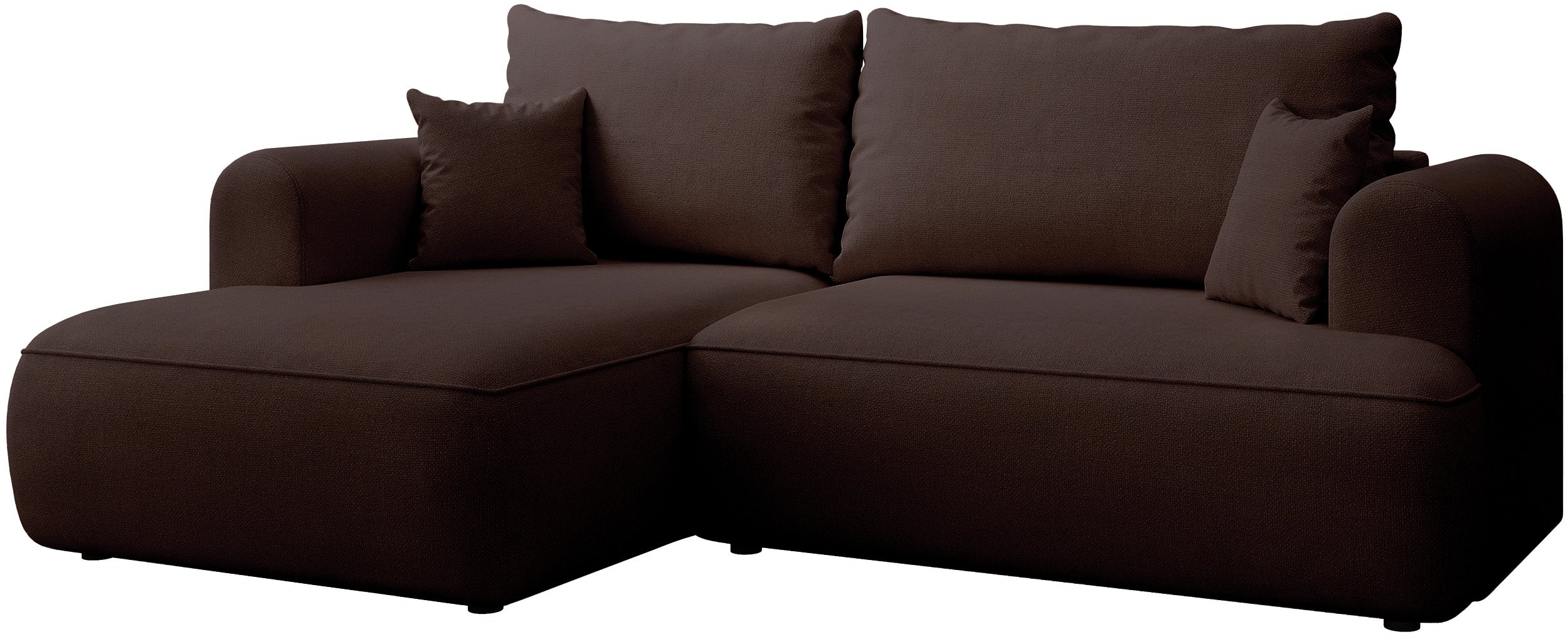 Ecksofa mit Schlaffunktion Ovo Mini, L-förmig, linksseitig, brauner Chenille, pflegeleicht
