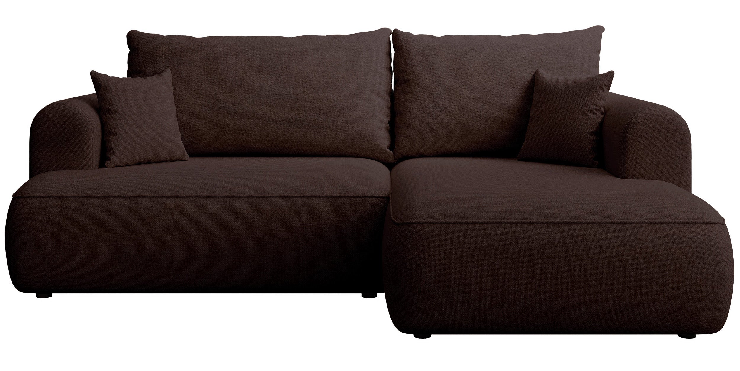 Ecksofa mit Schlaffunktion Ovo Mini, L-förmig, rechtsseitig, brauner Chenille, pflegeleicht