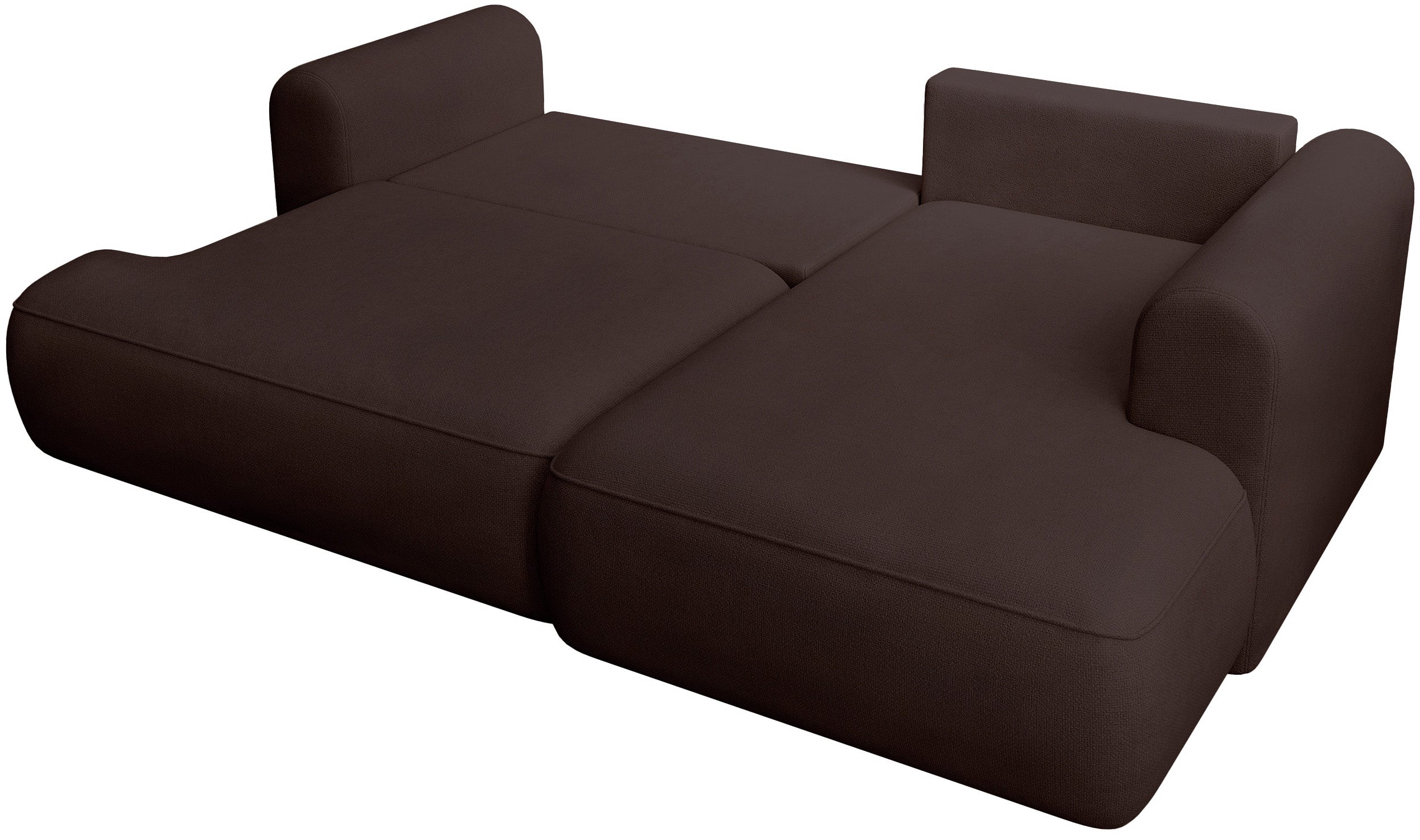 Ecksofa mit Schlaffunktion Ovo Mini, L-förmig, rechtsseitig, brauner Chenille, pflegeleicht