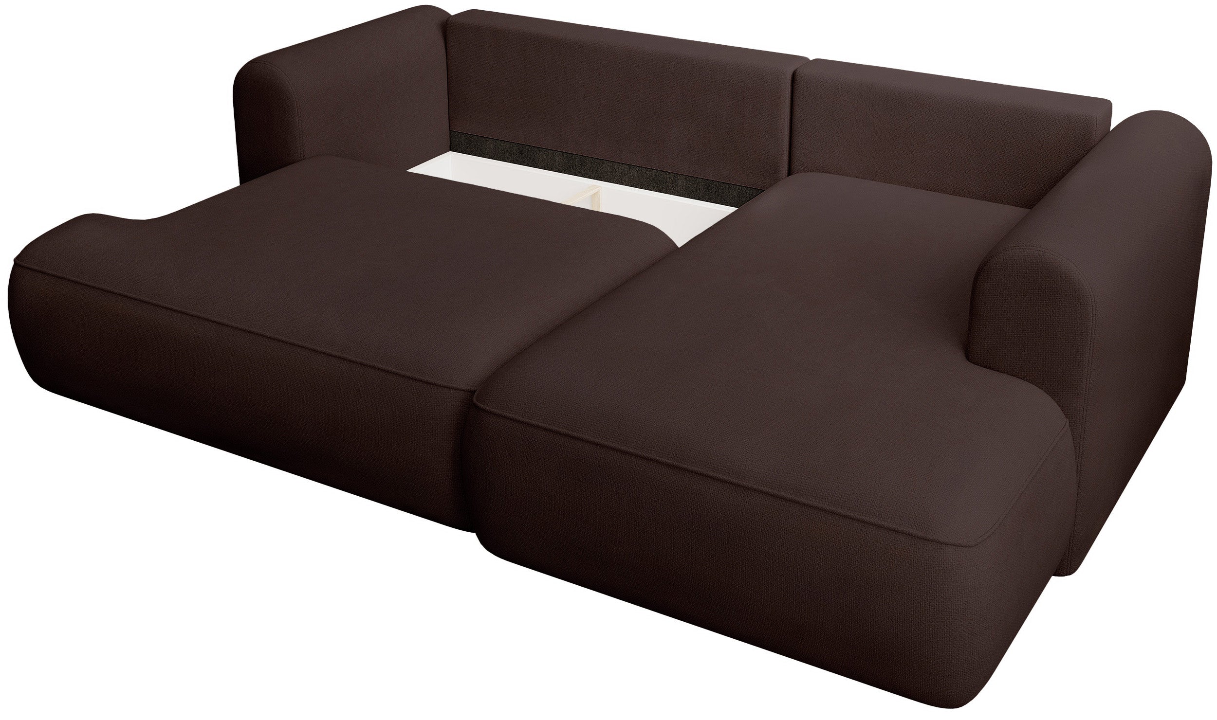 Ecksofa mit Schlaffunktion Ovo Mini, L-förmig, rechtsseitig, brauner Chenille, pflegeleicht