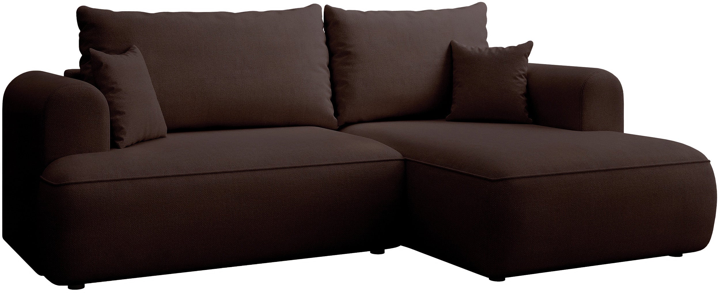 Ecksofa mit Schlaffunktion Ovo Mini, L-förmig, rechtsseitig, brauner Chenille, pflegeleicht