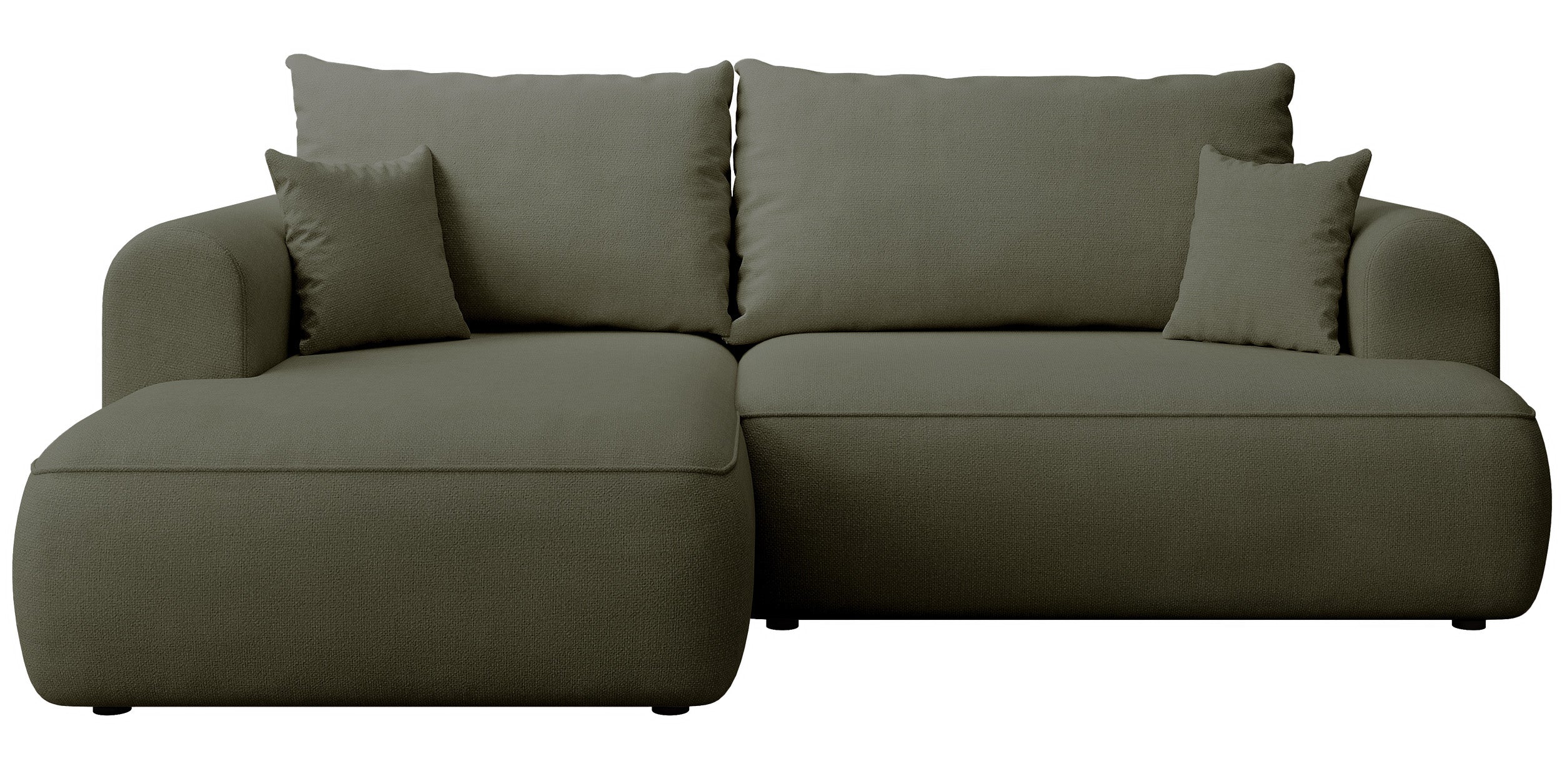 Ecksofa mit Schlaffunktion Ovo Mini, L-förmig, linksseitig, olivgrüner Chenille, pflegeleicht