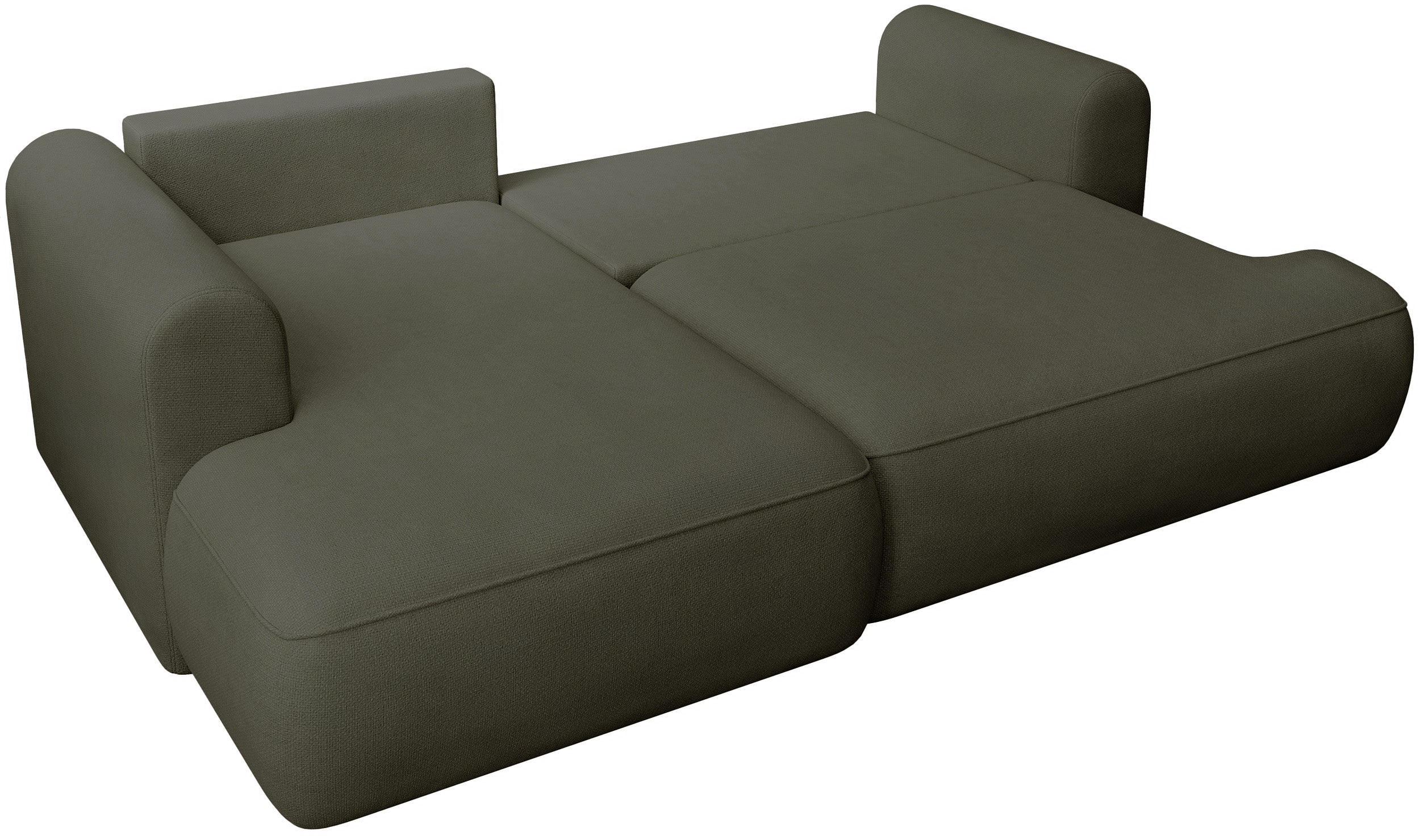 Ecksofa mit Schlaffunktion Ovo Mini, L-förmig, linksseitig, olivgrüner Chenille, pflegeleicht