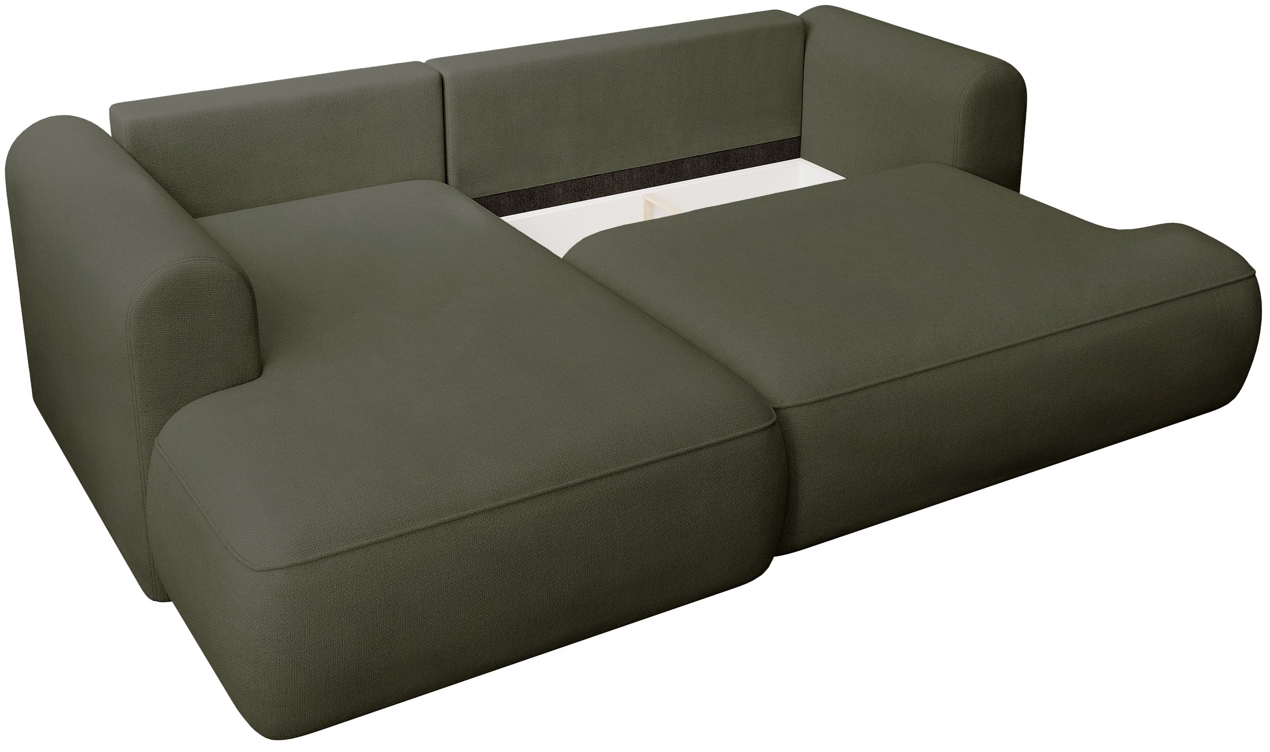 Ecksofa mit Schlaffunktion Ovo Mini, L-förmig, linksseitig, olivgrüner Chenille, pflegeleicht