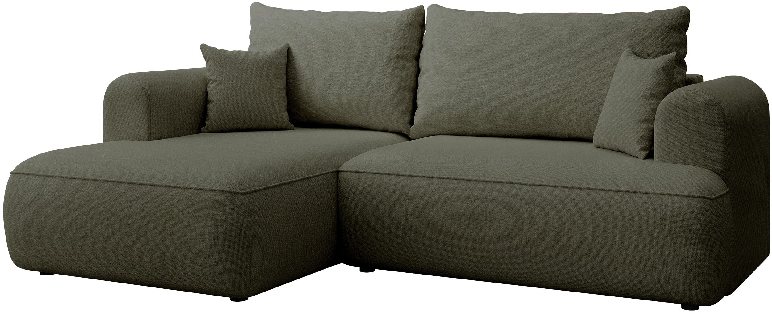 Ecksofa mit Schlaffunktion Ovo Mini, L-förmig, linksseitig, olivgrüner Chenille, pflegeleicht