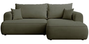 Ecksofa mit Schlaffunktion Ovo mini, L-förmig, rechtsseitig, olivgrüner Chenille-Stoff, pflegeleicht