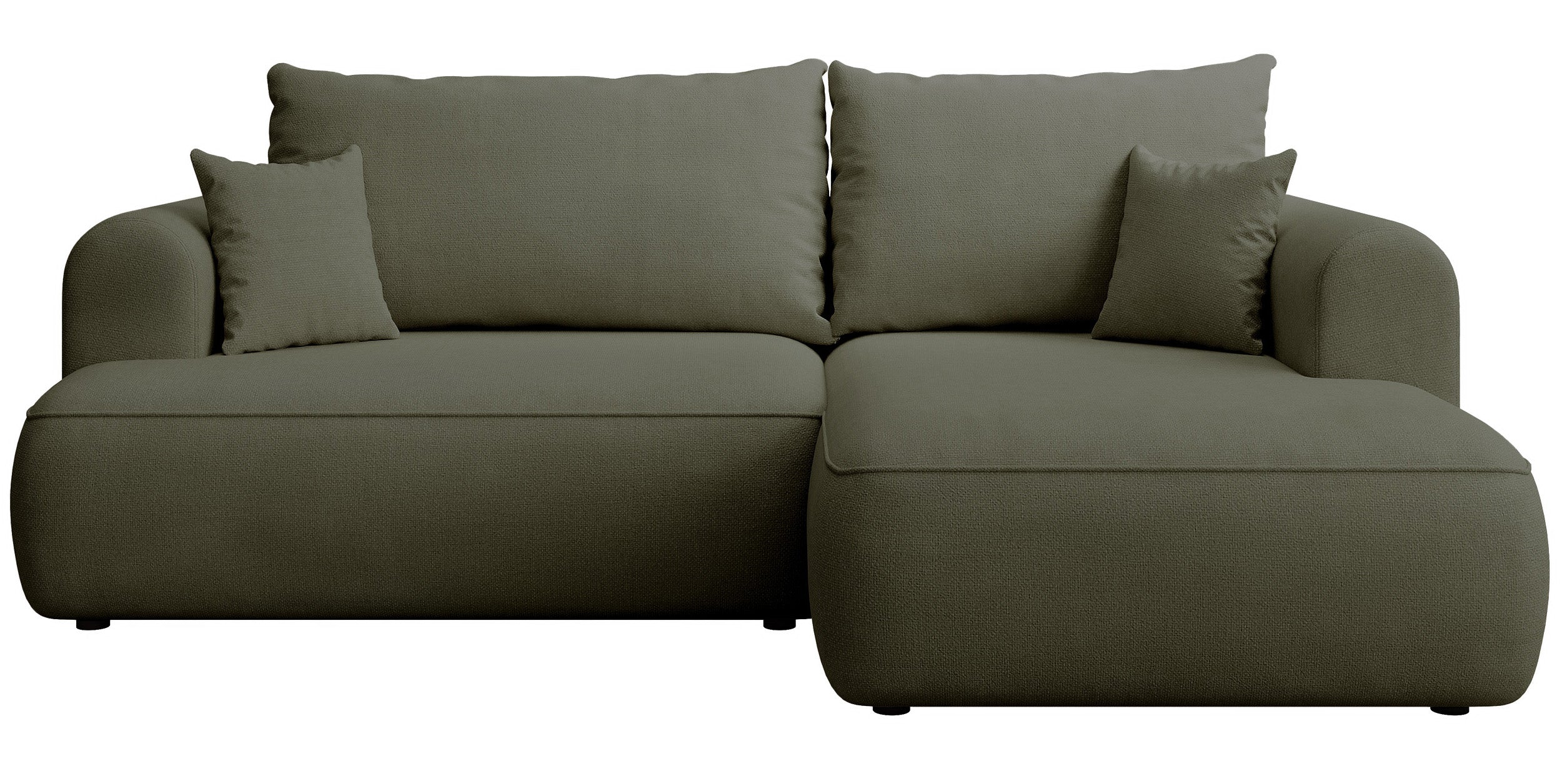 Ecksofa mit Schlaffunktion Ovo mini, L-förmig, rechtsseitig, olivgrüner Chenille-Stoff, pflegeleicht