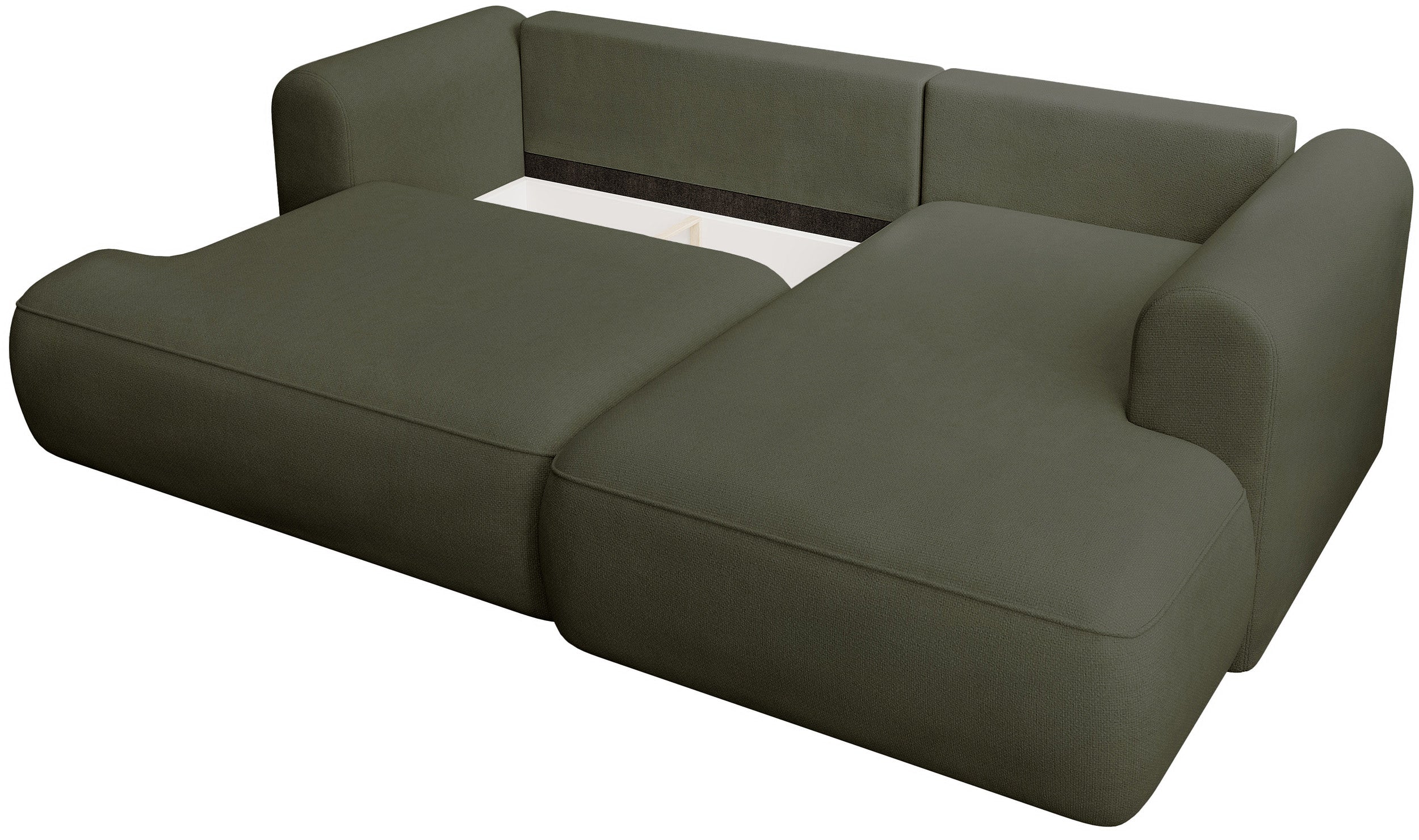 Ecksofa mit Schlaffunktion Ovo mini, L-förmig, rechtsseitig, olivgrüner Chenille-Stoff, pflegeleicht