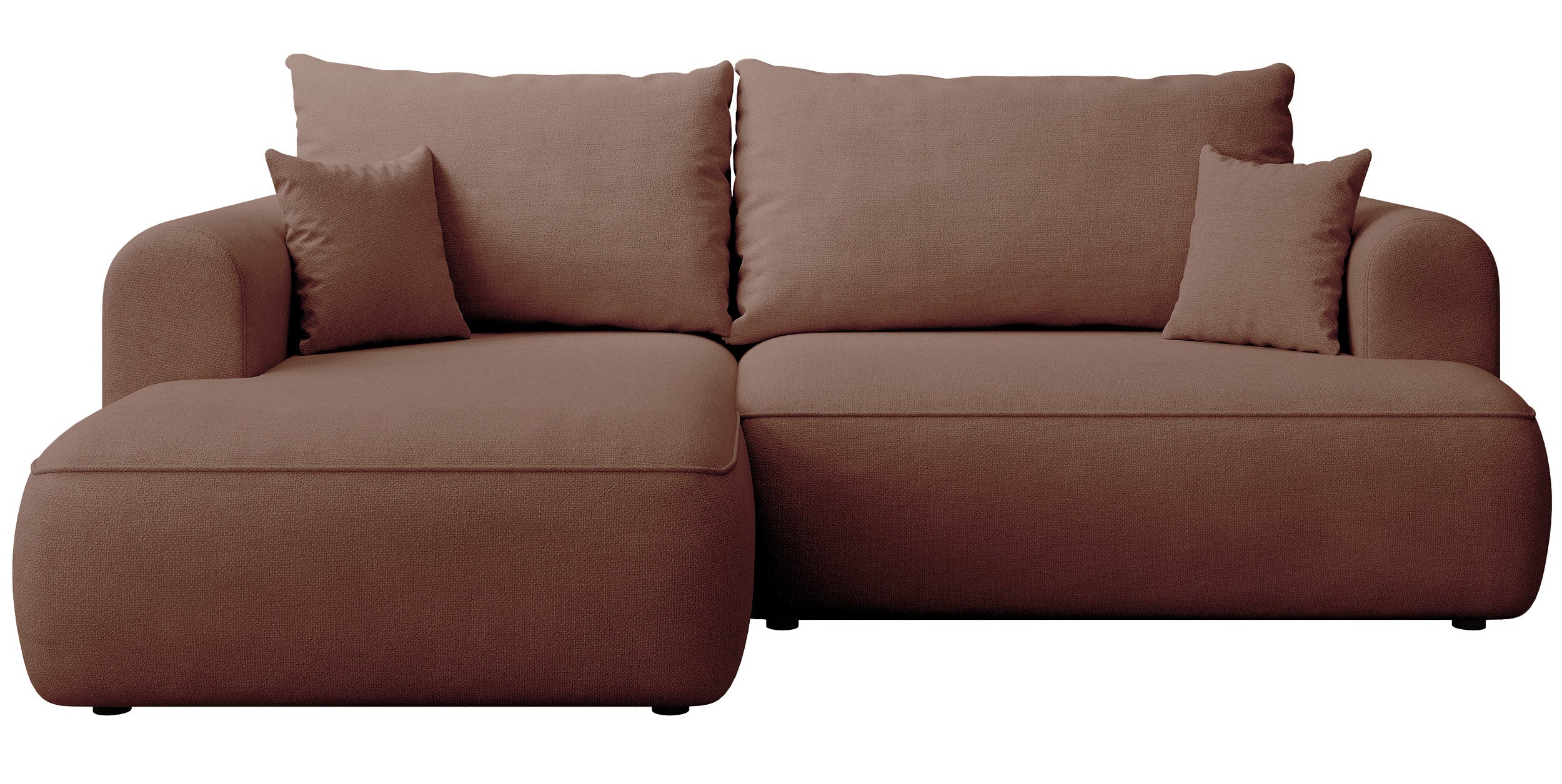 Ecksofa mit Schlaffunktion Ovo Mini, L-förmig, linksseitig, kupferfarben, pflegeleichter Chenille-Stoff