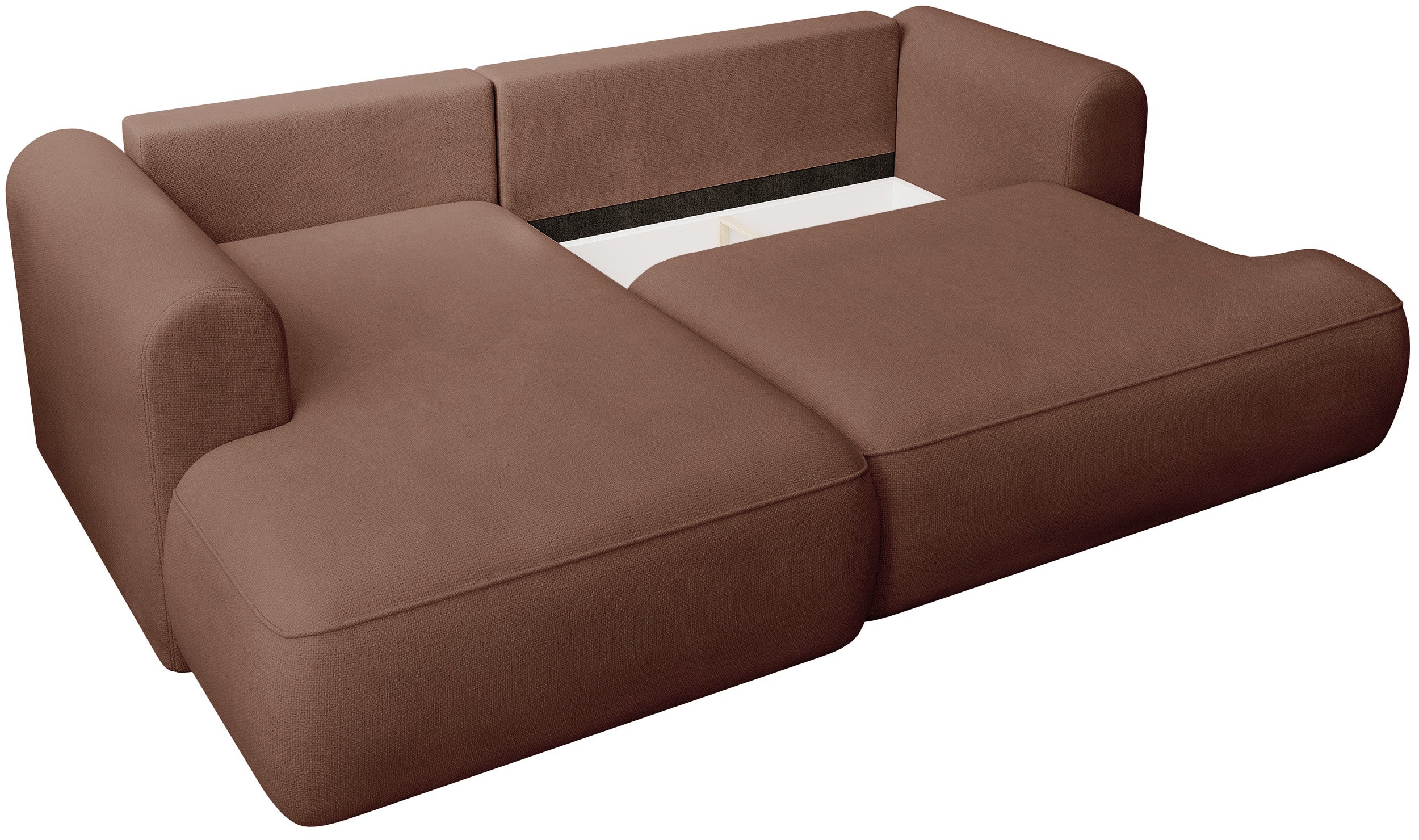 Ecksofa mit Schlaffunktion Ovo Mini, L-förmig, linksseitig, kupferfarben, pflegeleichter Chenille-Stoff