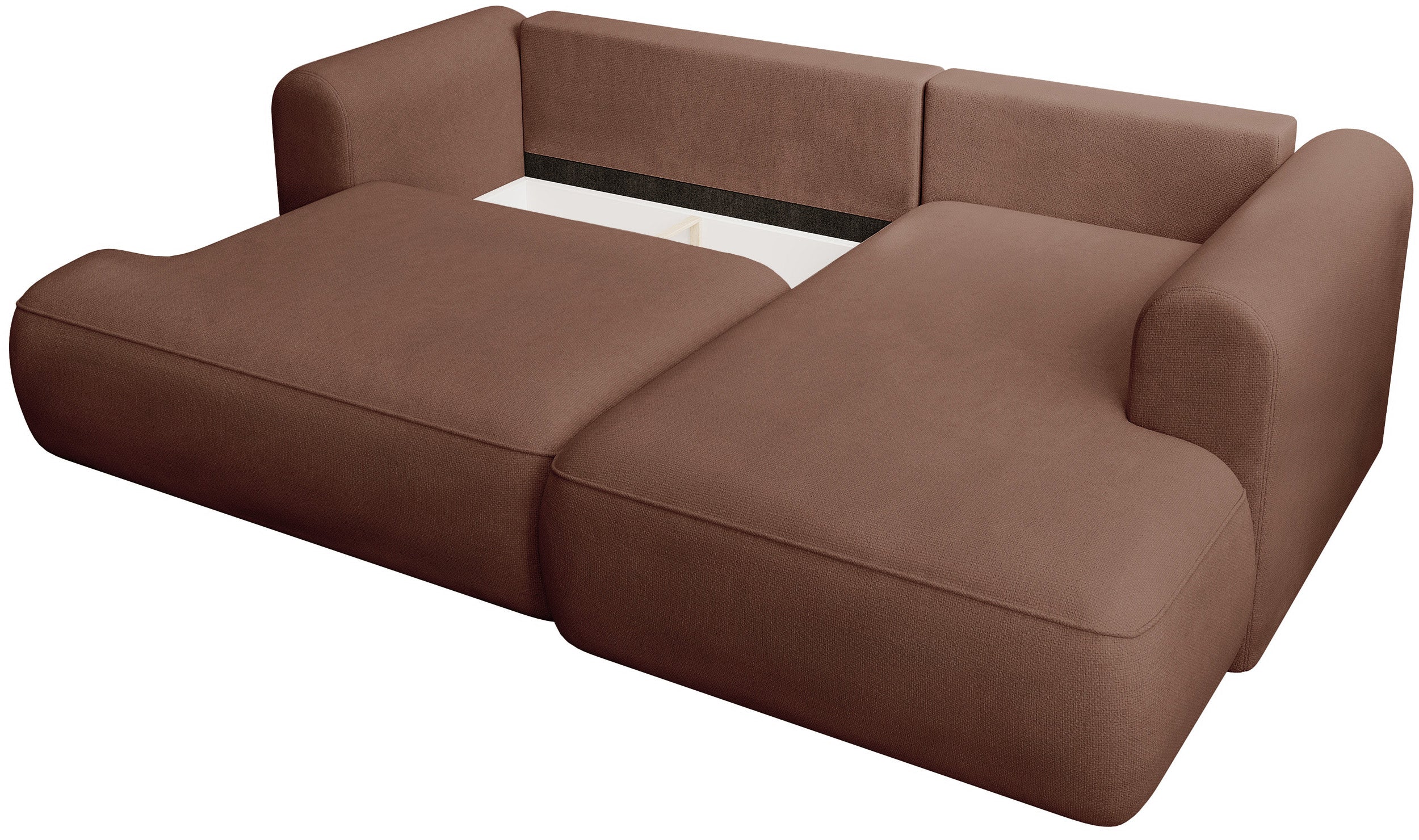 Ecksofa mit Schlaffunktion Ovo Mini, L-förmig, rechtsseitig, kupferfarben, pflegeleichter Chenille-Stoff