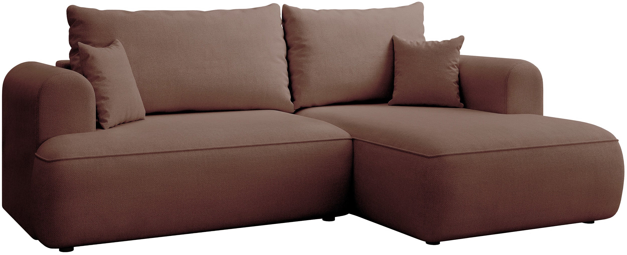 Ecksofa mit Schlaffunktion Ovo Mini, L-förmig, rechtsseitig, kupferfarben, pflegeleichter Chenille-Stoff