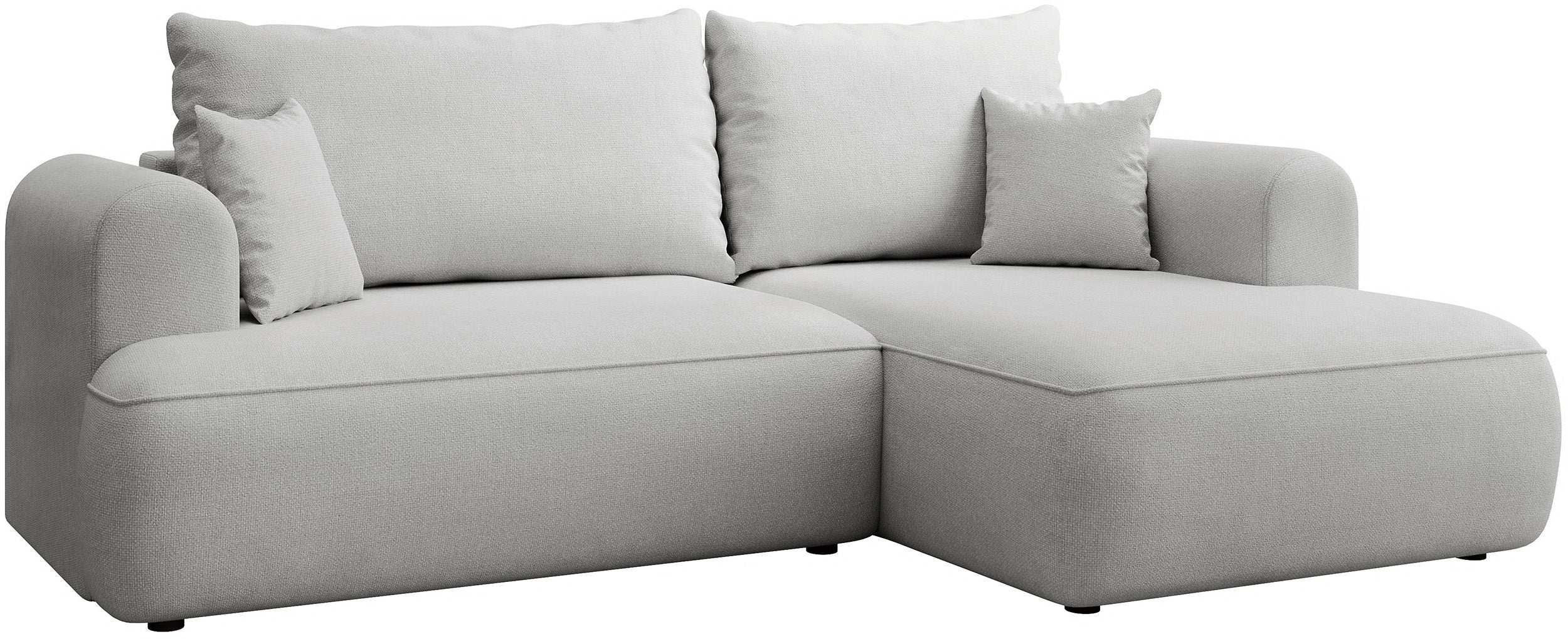 Ecksofa mit Schlaffunktion Ovo mini, L-förmig, rechtsseitig, hellgrauer Chenille-Stoff, pflegeleicht