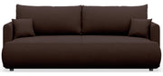 Dreisitziges ausklappbares Sofa Ovo Mini mit braunem Chenille-Stoff und leicht zu reinigendem Stauraum