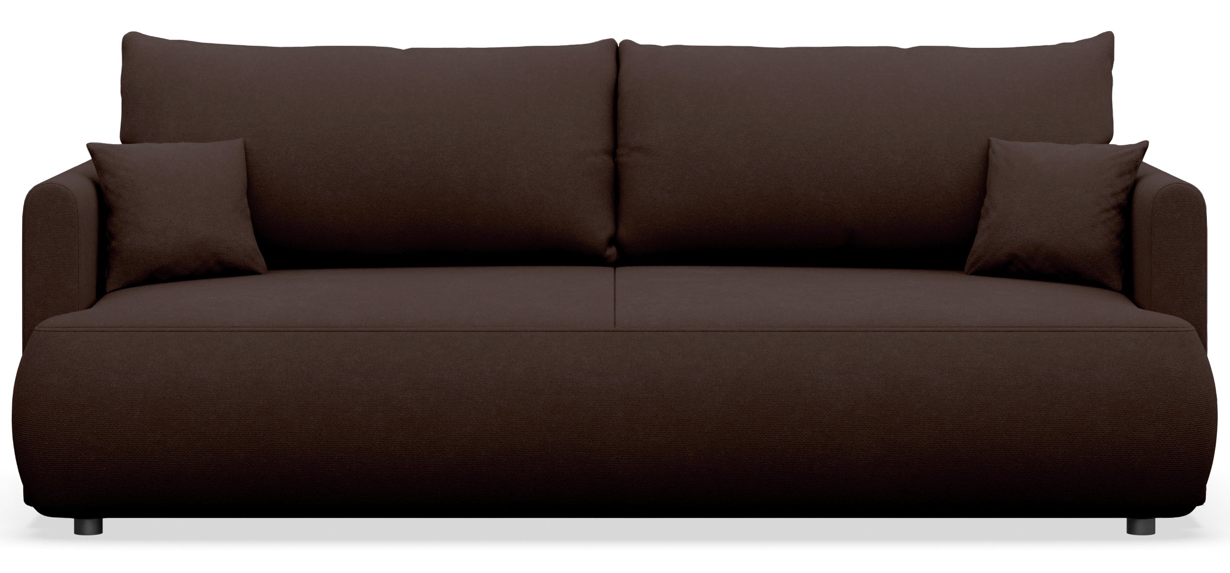 Dreisitziges ausklappbares Sofa Ovo Mini mit braunem Chenille-Stoff und leicht zu reinigendem Stauraum
