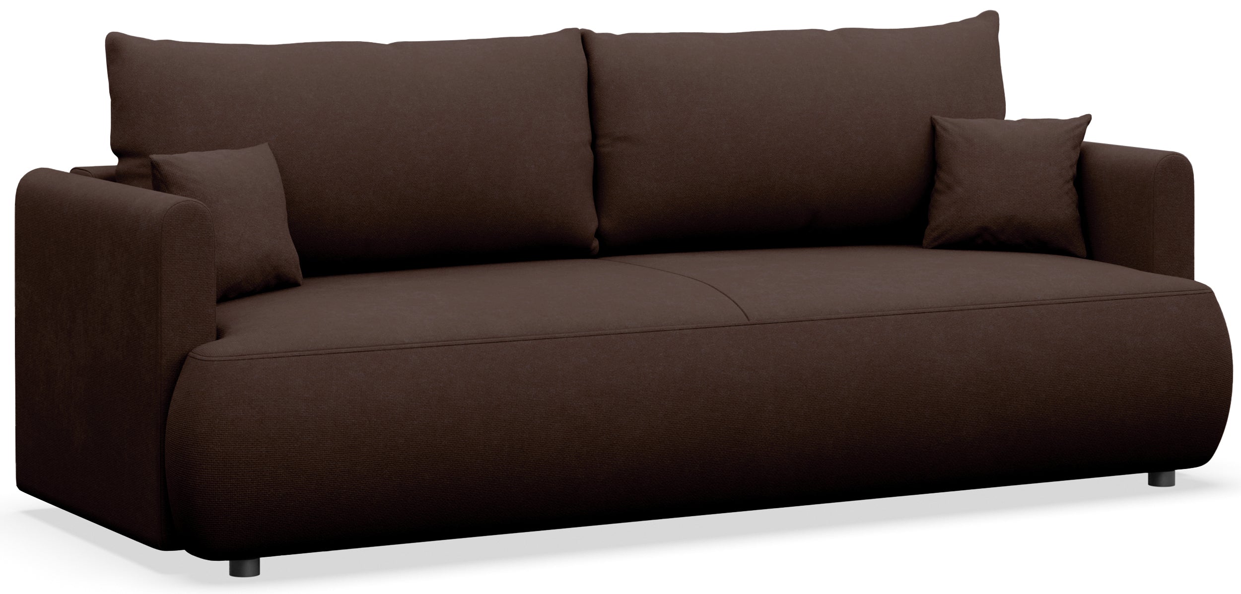 Dreisitziges ausklappbares Sofa Ovo Mini mit braunem Chenille-Stoff und leicht zu reinigendem Stauraum