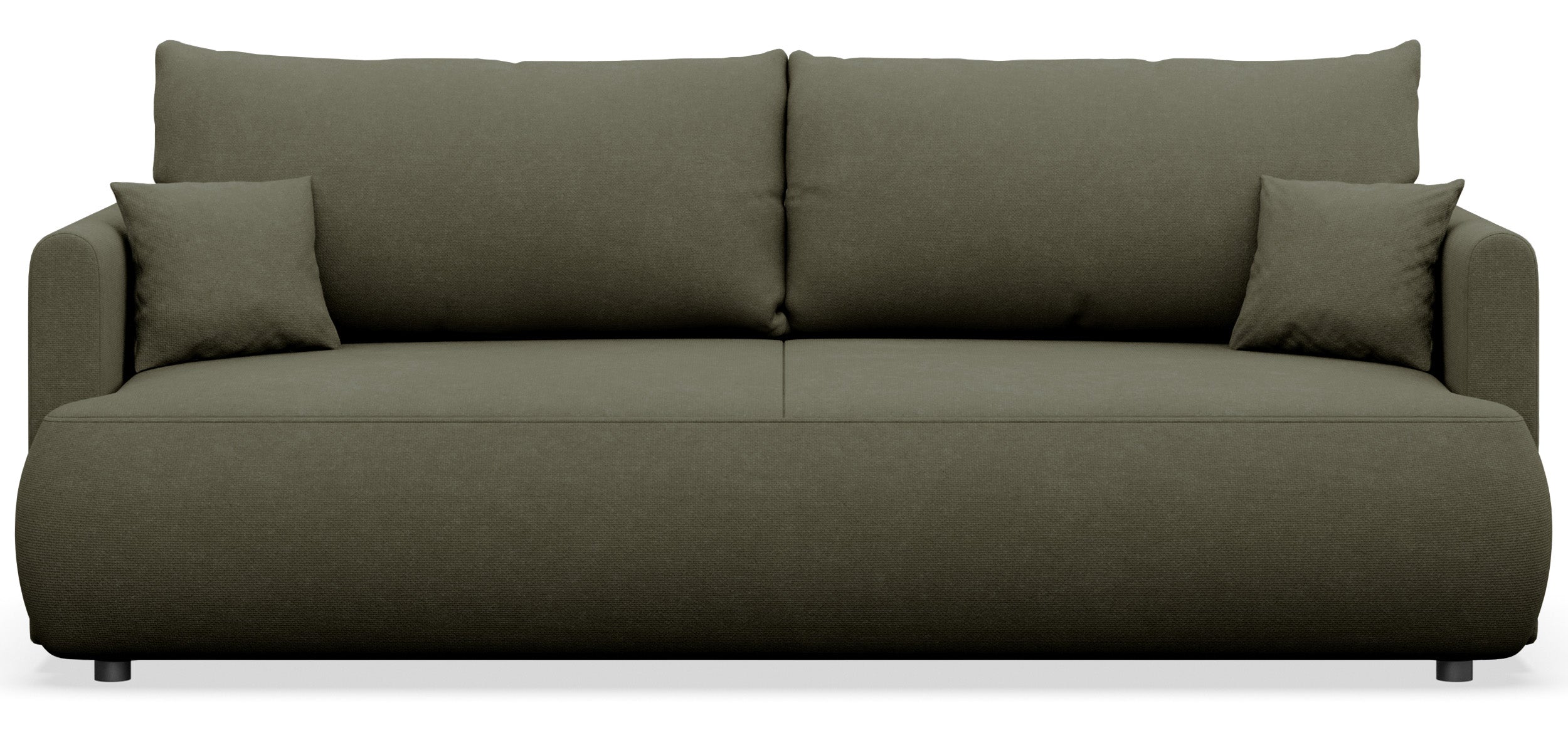 Dreisitziges ausklappbares Sofa Ovo Mini mit Stauraum, olivgrüner Chenille, leicht zu reinigen