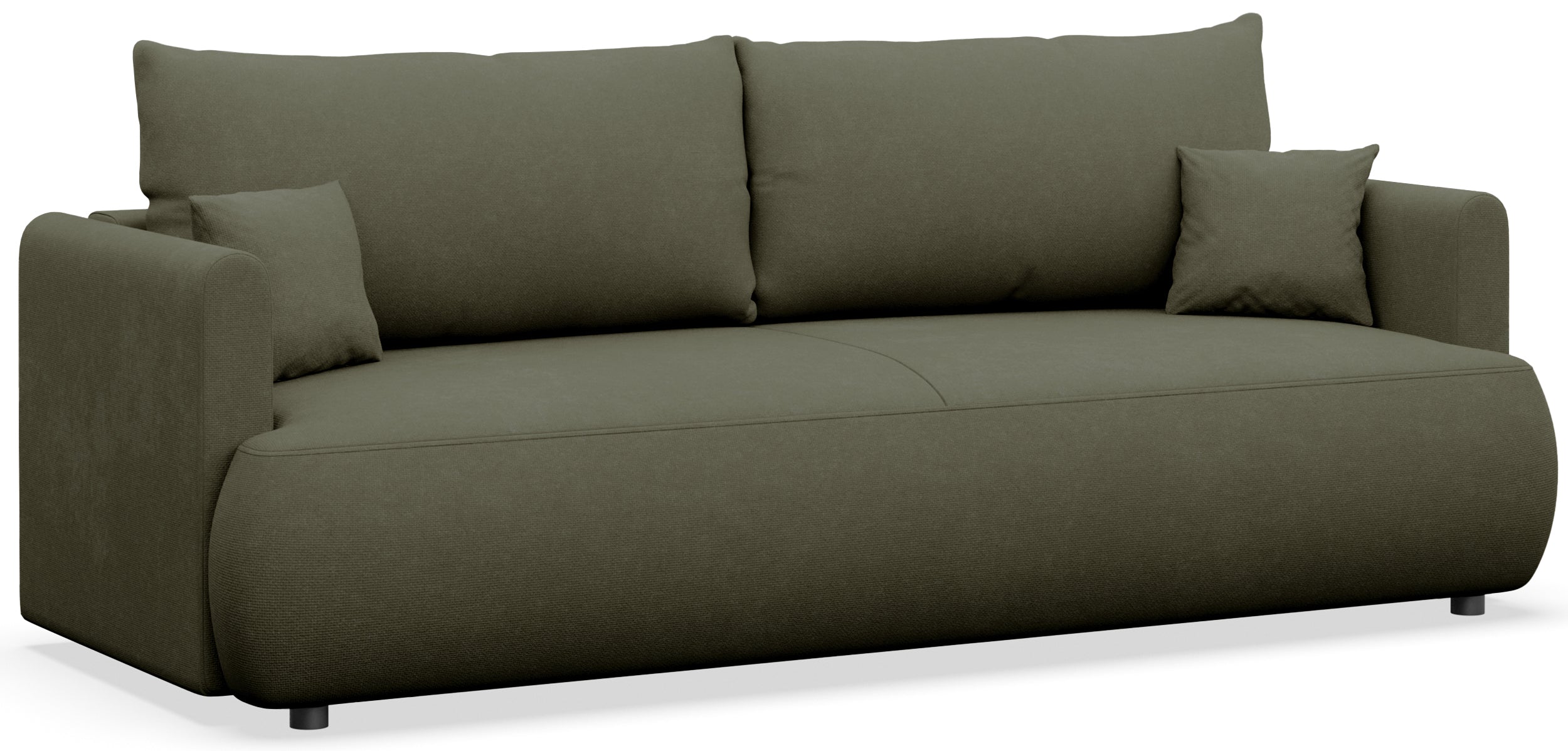 Dreisitziges ausklappbares Sofa Ovo Mini mit Stauraum, olivgrüner Chenille, leicht zu reinigen