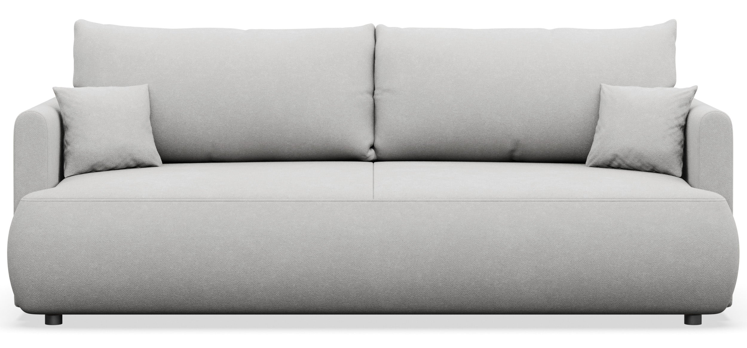 Dreisitziges ausklappbares Sofa Ovo Mini mit Stauraum, hellgrauer Chenille-Stoff, pflegeleicht