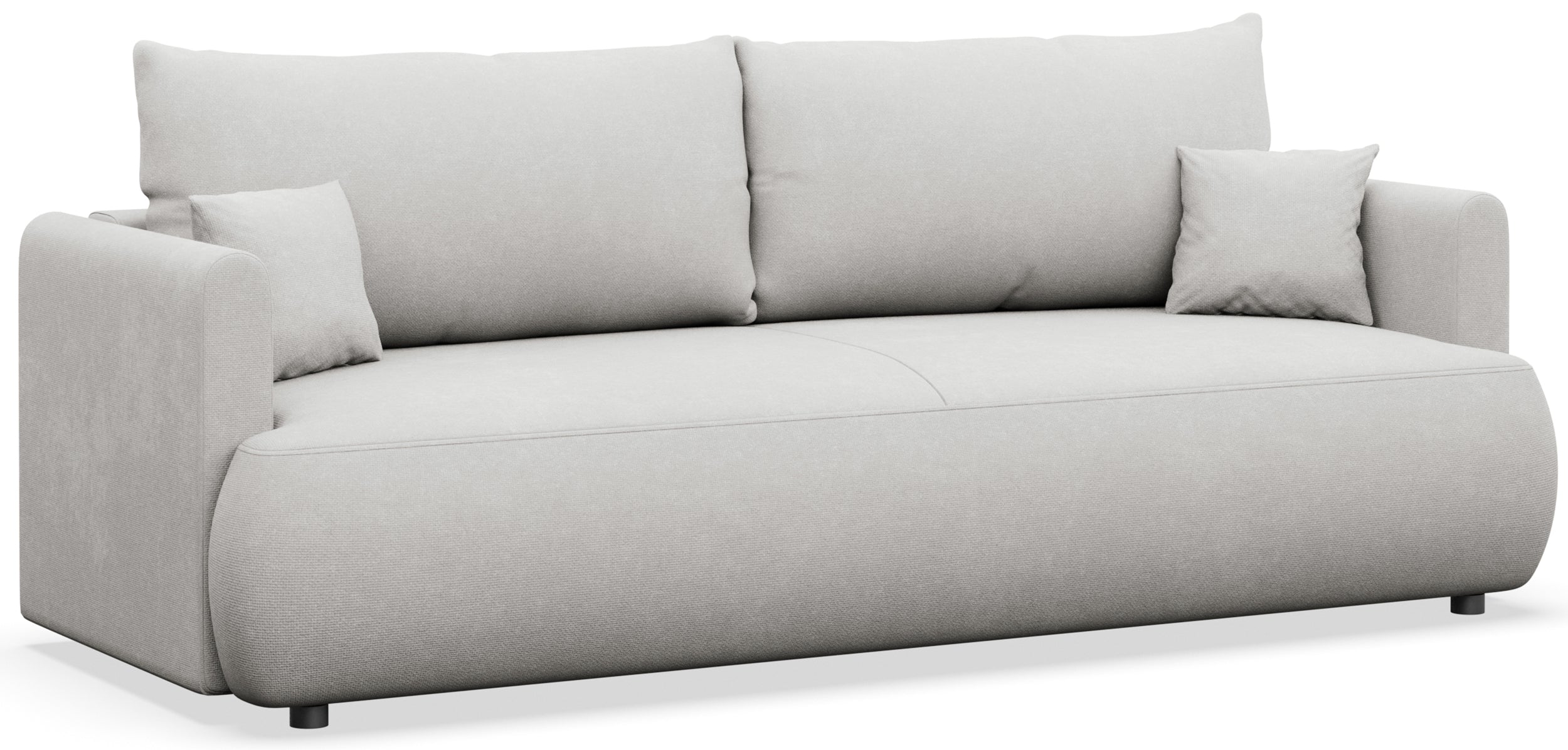 Dreisitziges ausklappbares Sofa Ovo Mini mit Stauraum, hellgrauer Chenille-Stoff, pflegeleicht
