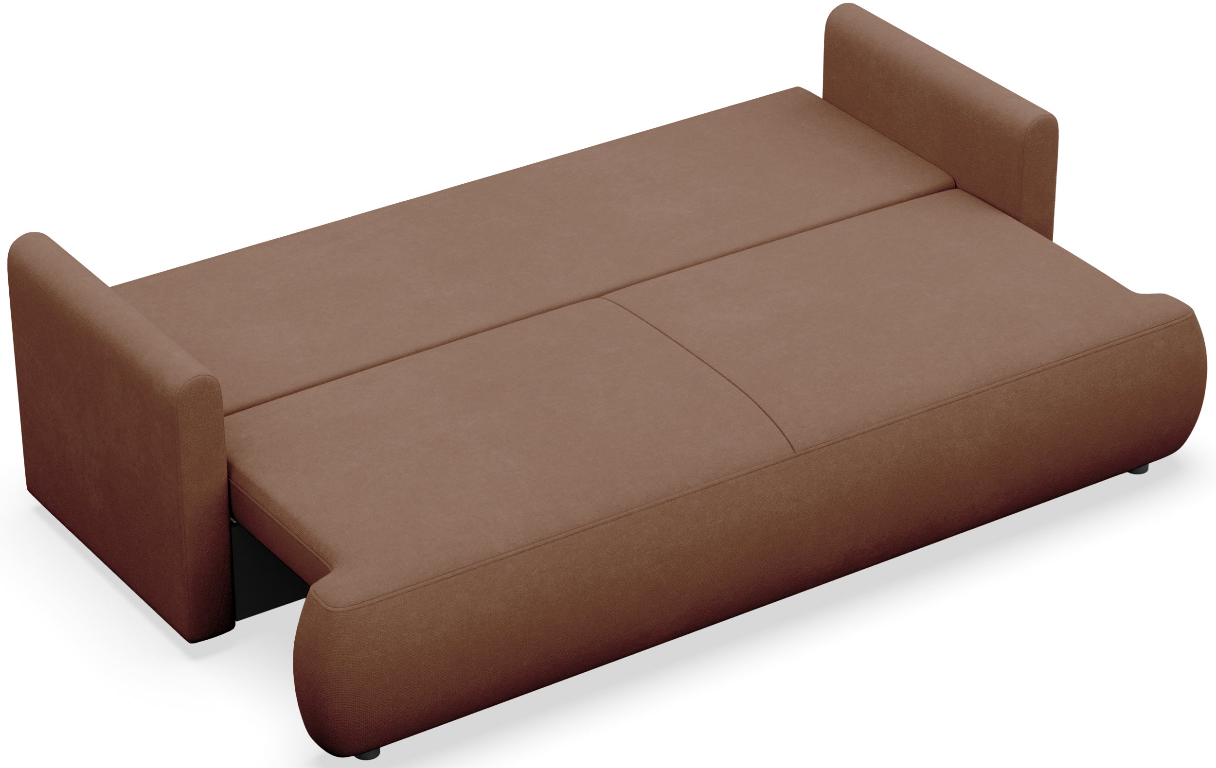 Dreisitziges ausklappbares Sofa Ovo Mini mit Aufbewahrungsfach, kupferfarbener Chenille, pflegeleicht