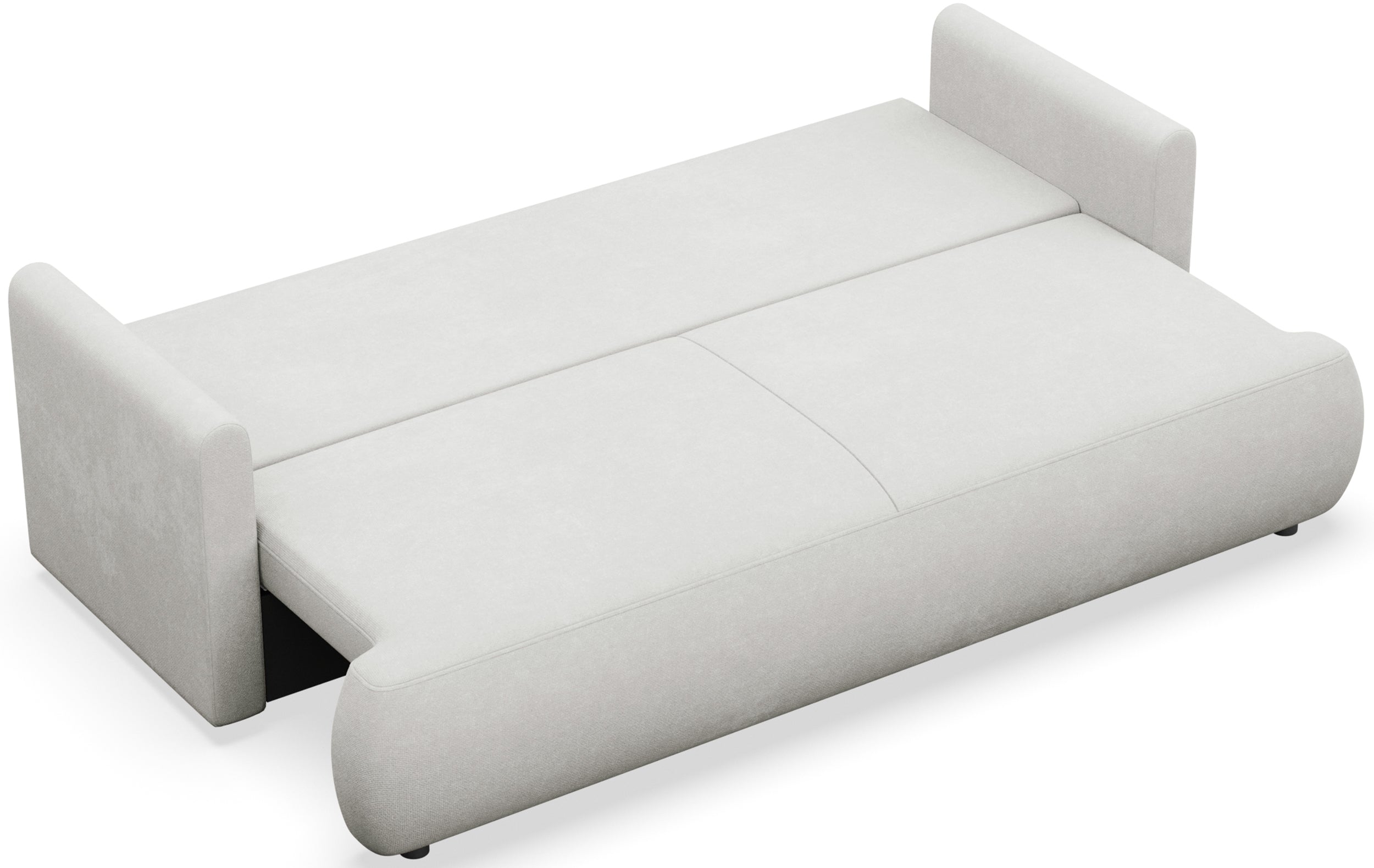 Dreisitziges ausklappbares Sofa Ovo Mini mit Stauraum, hellgrauer Chenille-Stoff, pflegeleicht