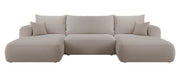 Ecksofa mit Schlafunktion Ovo U-förmig mit Stauraum, dunkelbeige Bouclé, universell einsetzbar
