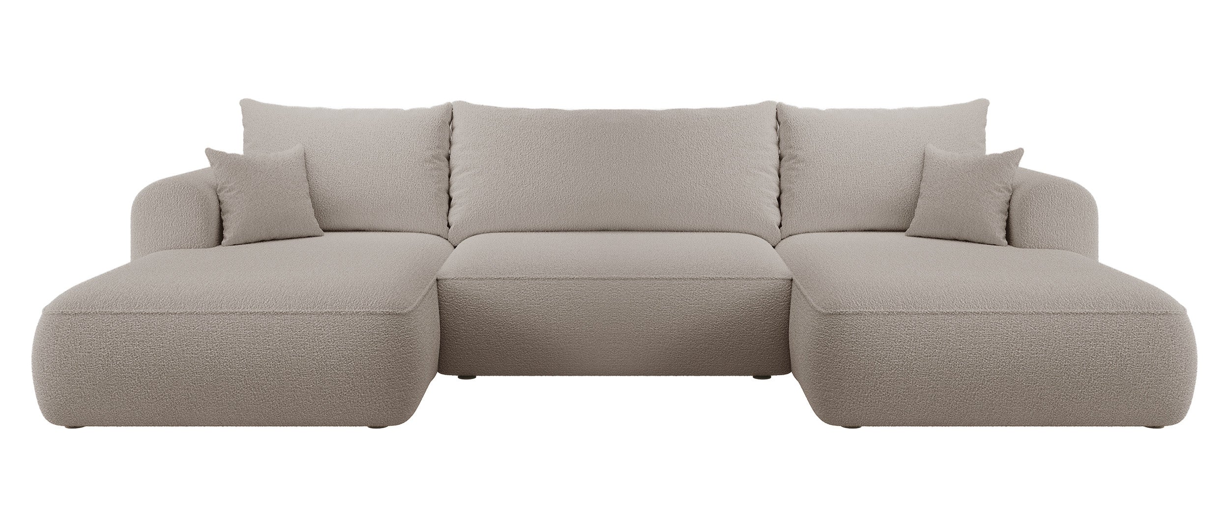 Ecksofa mit Schlafunktion Ovo U-förmig mit Stauraum, dunkelbeige Bouclé, universell einsetzbar