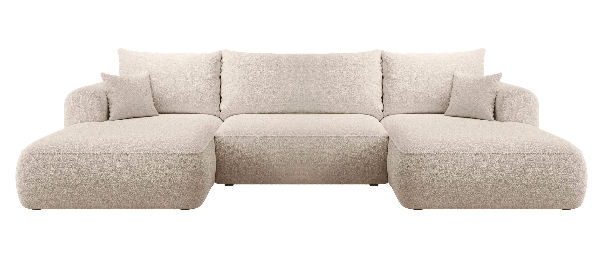 Ecksofa mit Schlaffunktion Ovo U-förmig mit Stauraum, beige Bouclé, universell einsetzbar