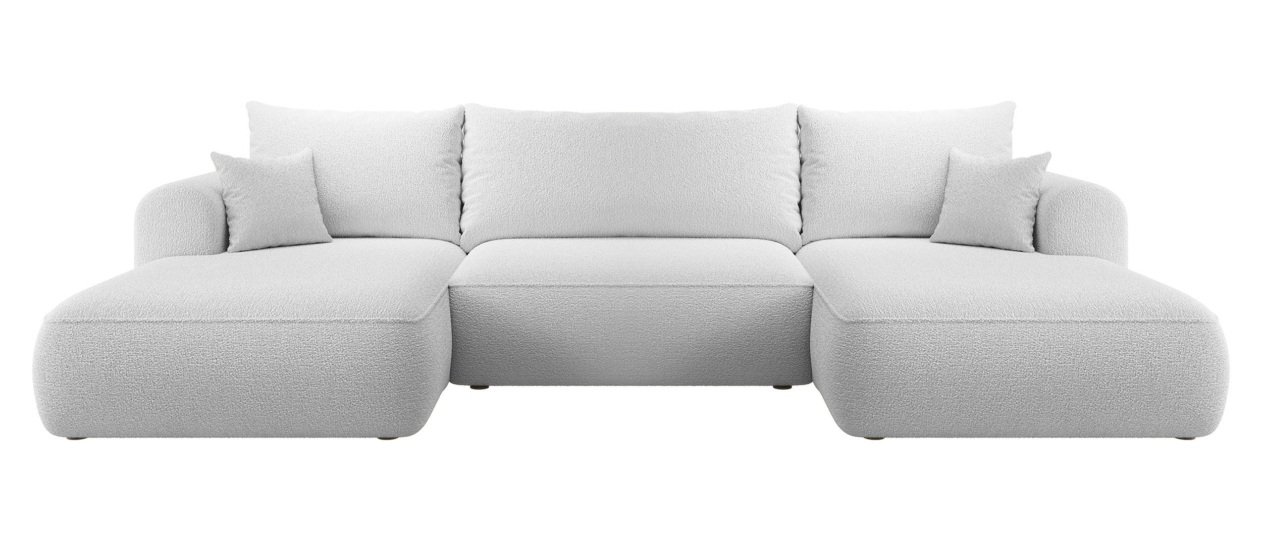 Ecksofa mit Schlaffunktion Ovo U-förmig mit Stauraum, grau Bouclé, universell verwendbar