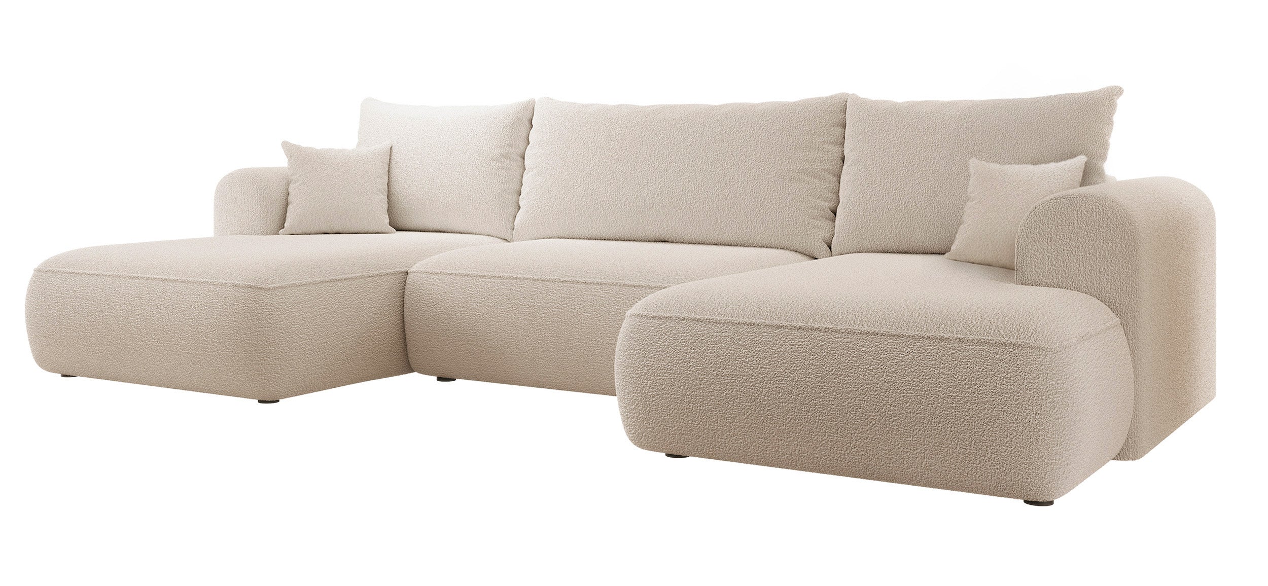 Ecksofa mit Schlaffunktion Ovo U-förmig mit Stauraum, beige Bouclé, universell einsetzbar