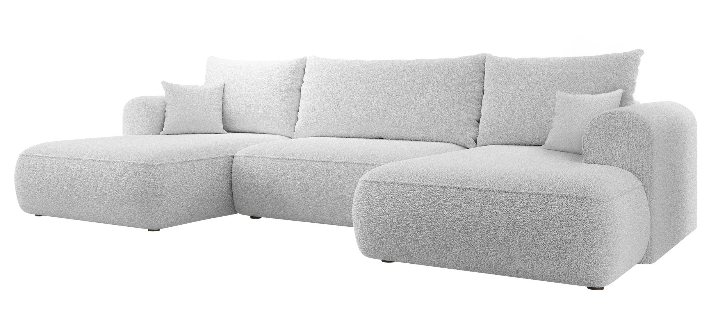 Ecksofa mit Schlaffunktion Ovo U-förmig mit Stauraum, grau Bouclé, universell verwendbar