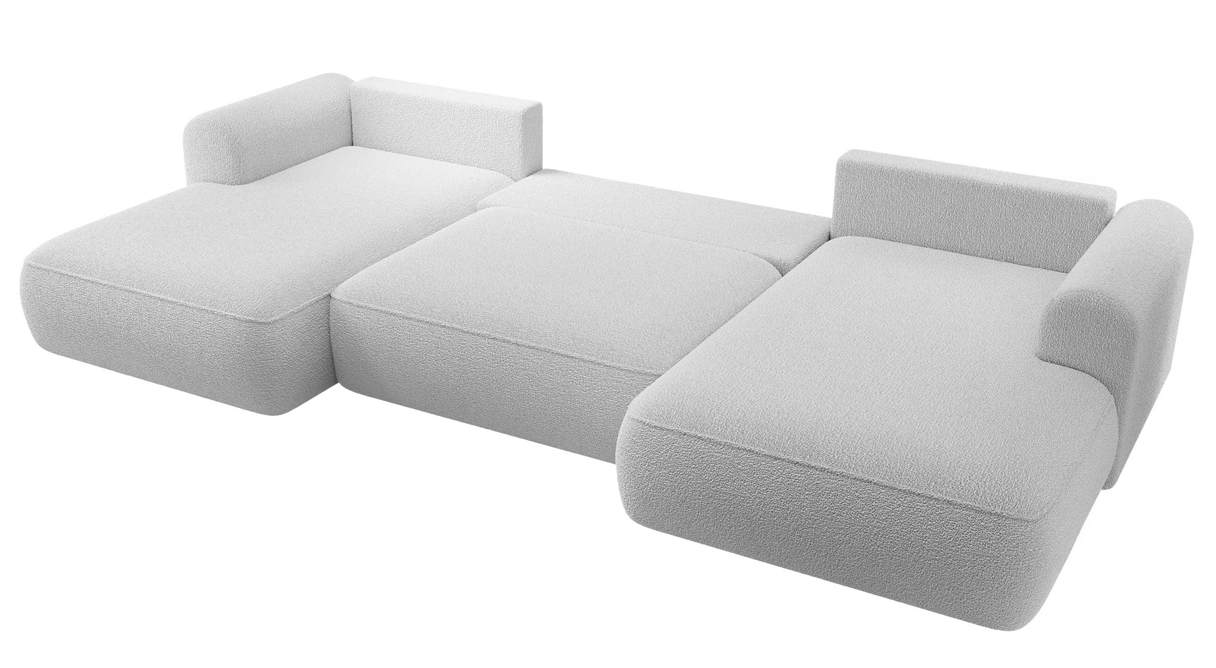 Ecksofa mit Schlaffunktion Ovo U-förmig mit Stauraum, grau Bouclé, universell verwendbar