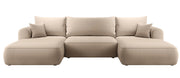 Ecksofa mit Schlafunktion Ovo U-förmig mit Stauraum, beige, pflegeleichter Samt, universell einsetzbar
