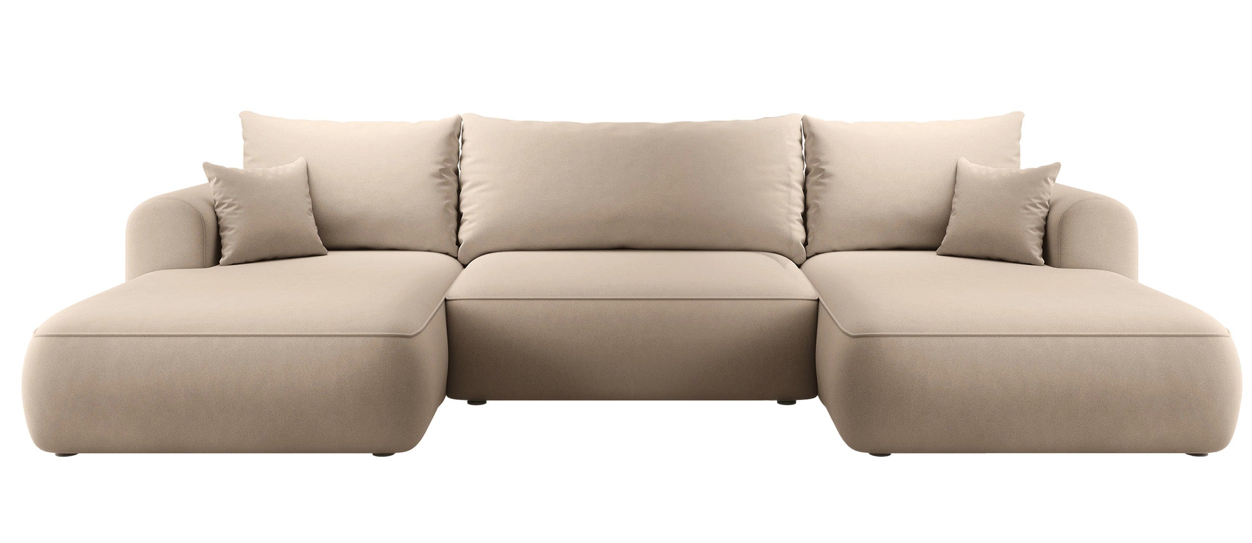 Ecksofa mit Schlafunktion Ovo U-förmig mit Stauraum, beige, pflegeleichter Samt, universell einsetzbar