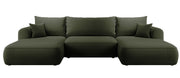 Ecksofa mit Schlaffunktion Ovo U-förmig mit Stauraum, olivgrüner, pflegeleichter Samt, universell einsetzbar