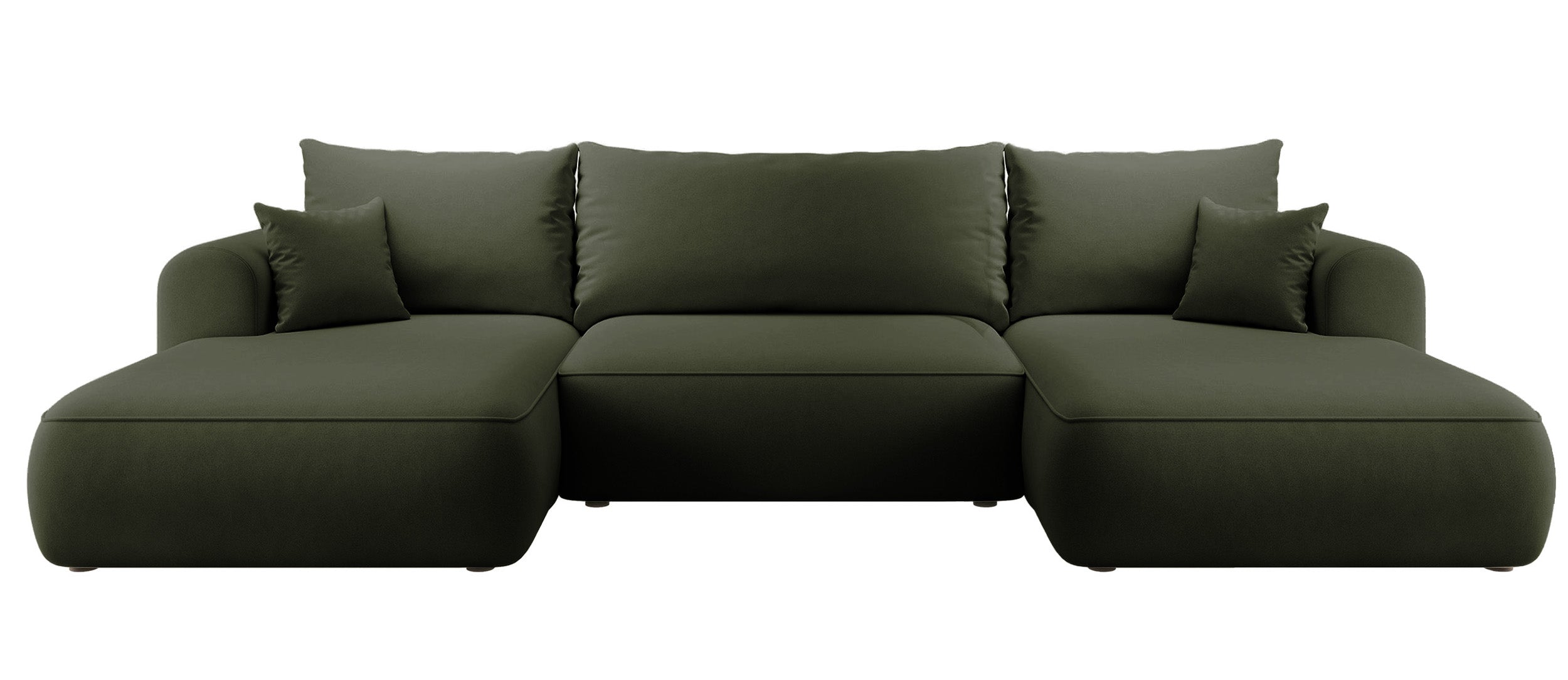 Ecksofa mit Schlaffunktion Ovo U-förmig mit Stauraum, olivgrüner, pflegeleichter Samt, universell einsetzbar