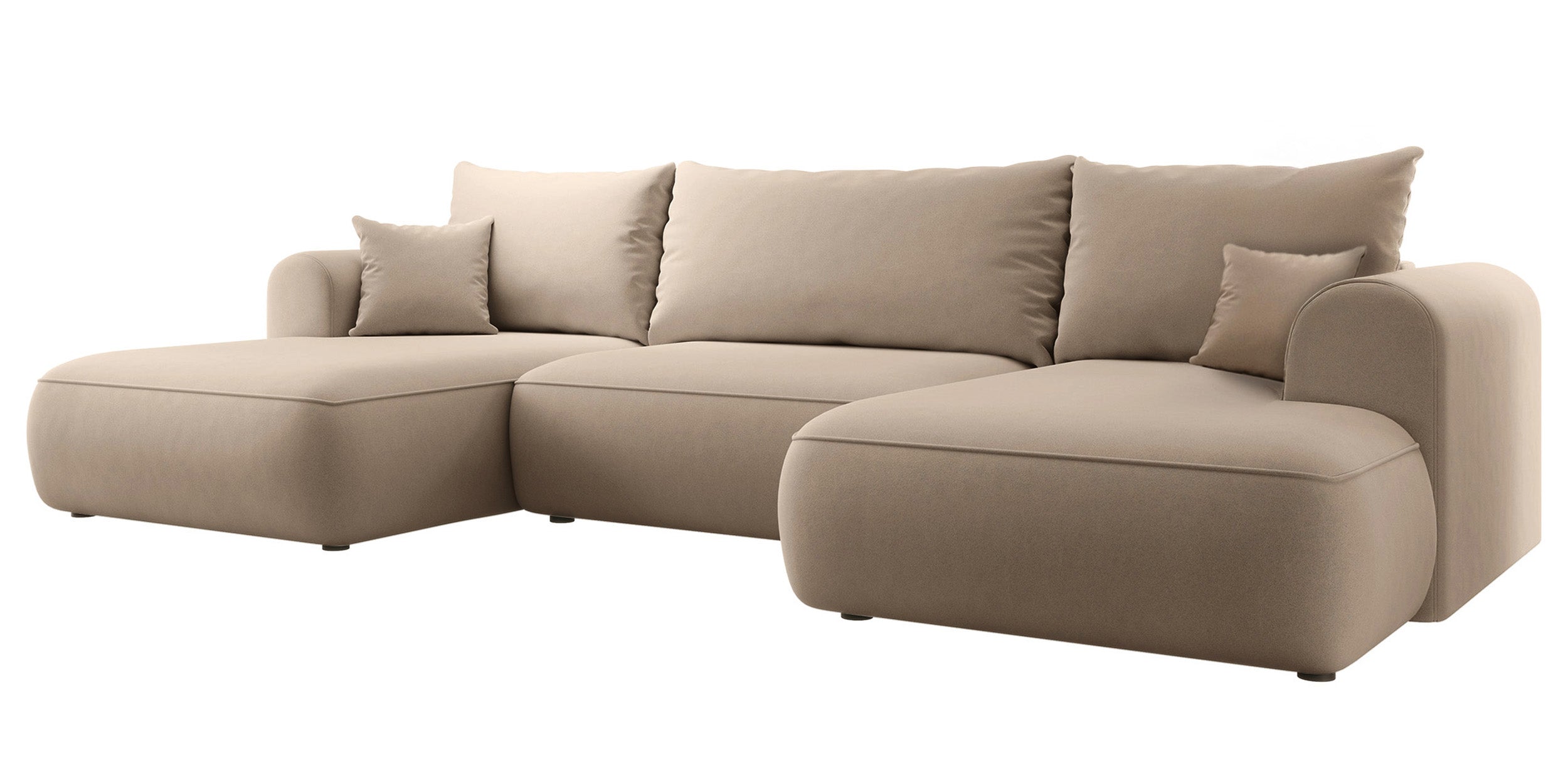 Ecksofa mit Schlafunktion Ovo U-förmig mit Stauraum, beige, pflegeleichter Samt, universell einsetzbar