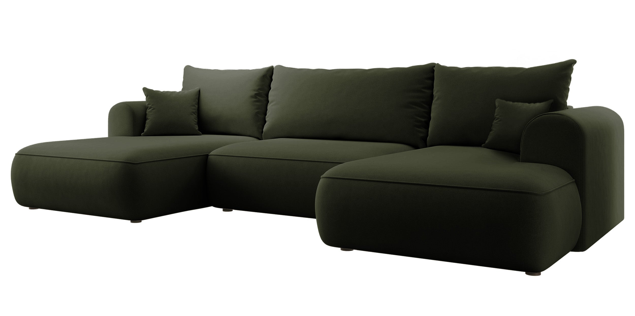 Ecksofa mit Schlaffunktion Ovo U-förmig mit Stauraum, olivgrüner, pflegeleichter Samt, universell einsetzbar