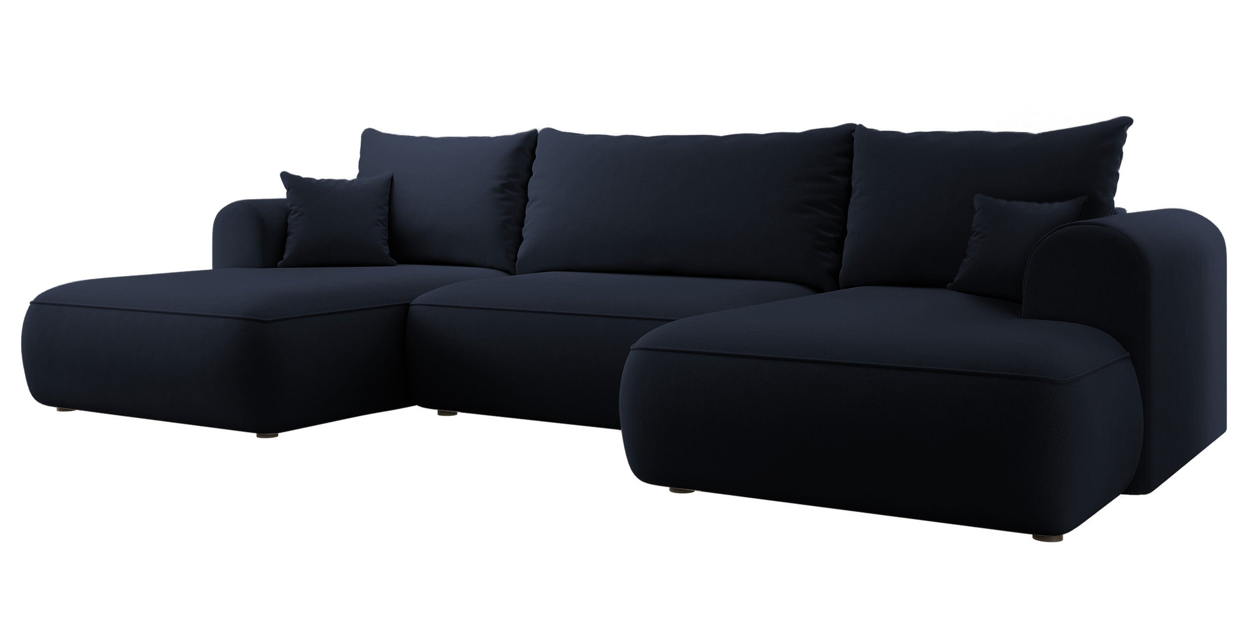 Ecksofa mit Schlaffunktion Ovo U-förmig mit Stauraum, marineblauer, pflegeleichter Samt, universell einsetzbar