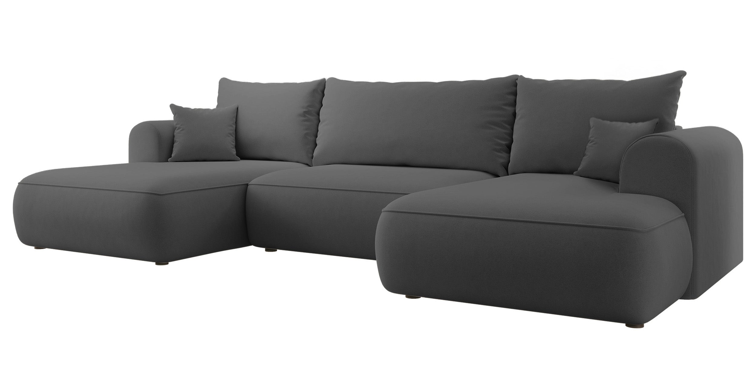 Ecksofa mit Schlaf-Funktion Ovo U-förmig mit Stauraum dunkelgrauer, pflegeleichter Samt, universell einsetzbar