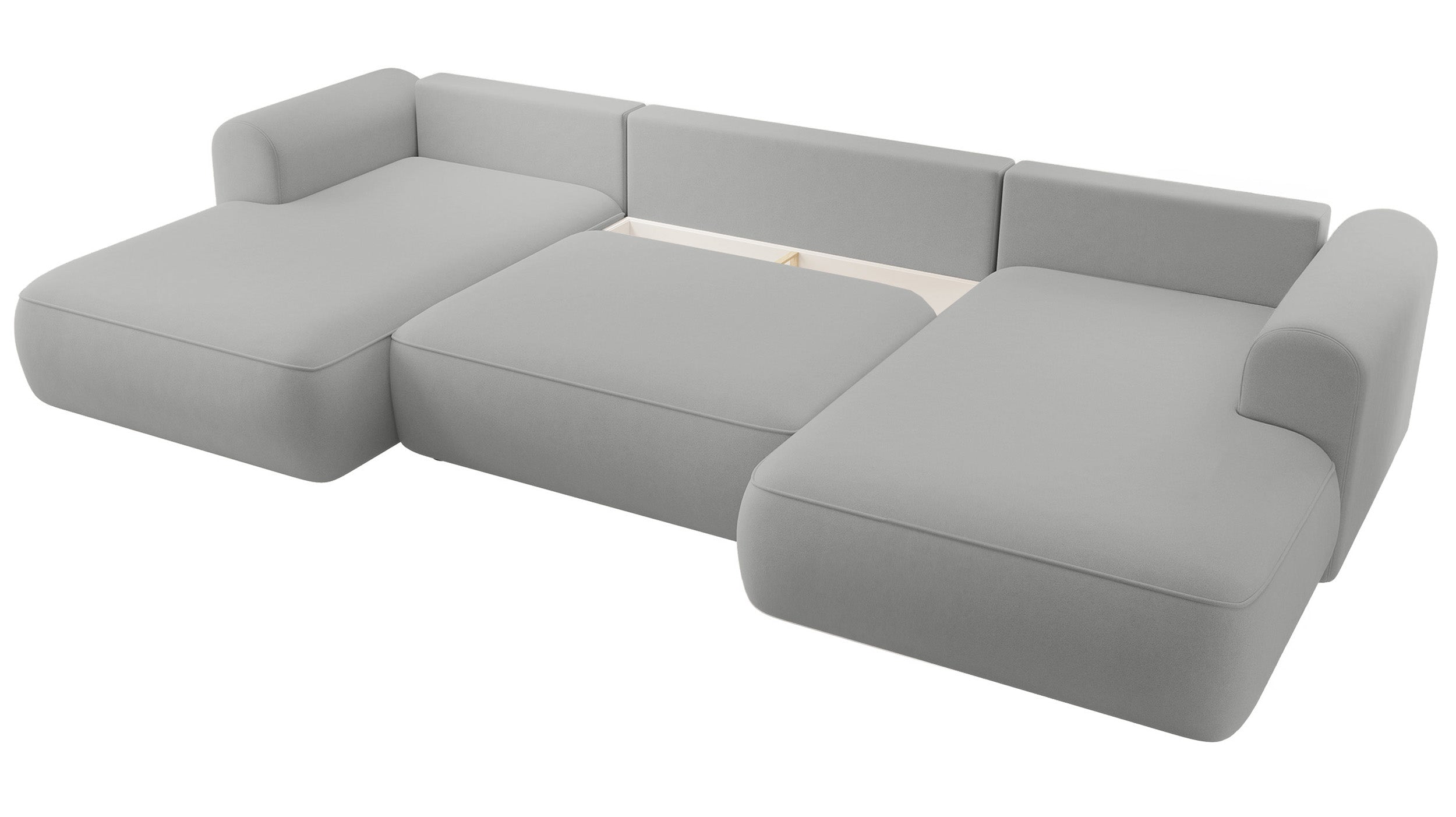 Ecksofa mit Schlaffunktion Ovo U-förmig mit Stauraum, grauer, leicht zu reinigender Samt, universell einsetzbar